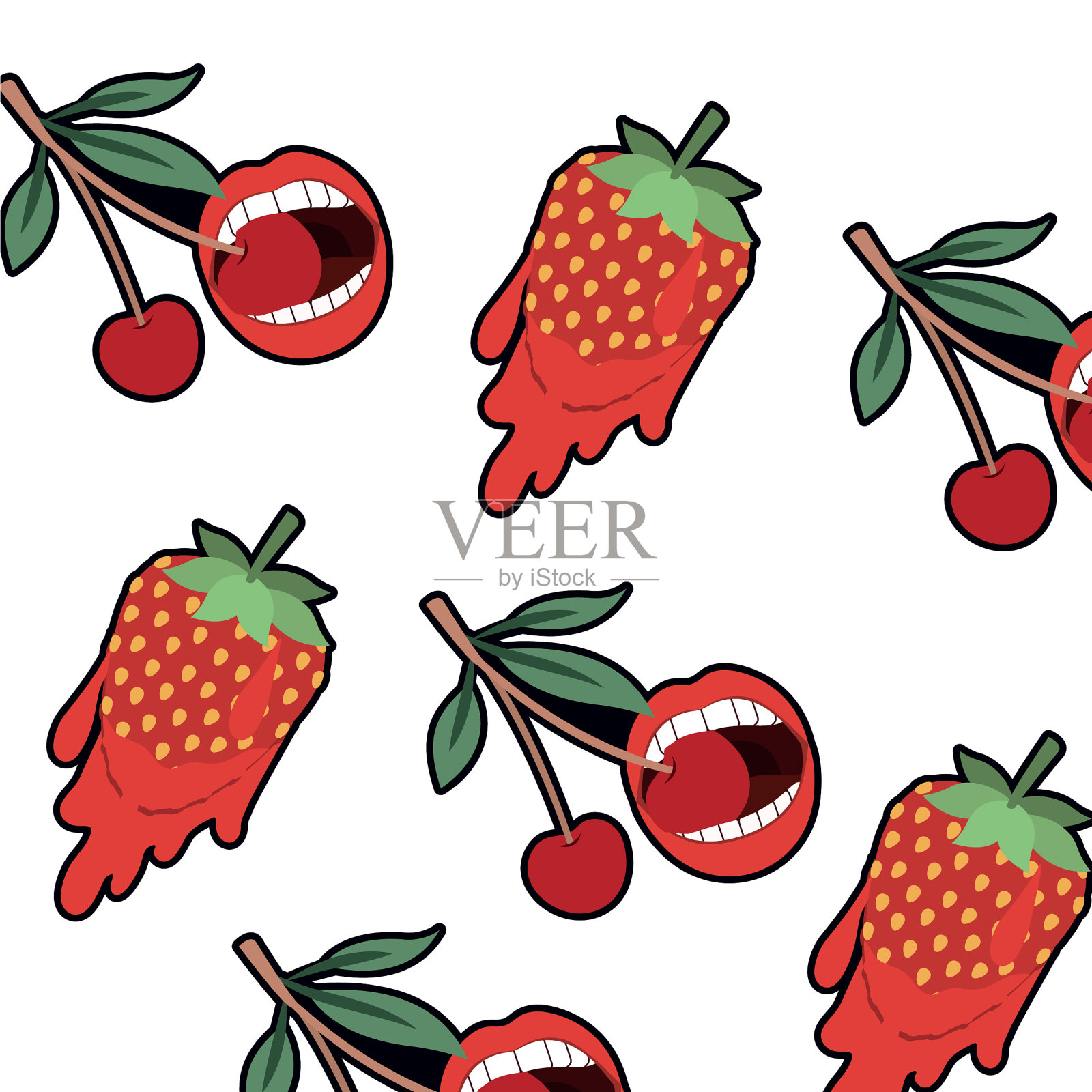 滴樱桃和草莓图案插画图片素材