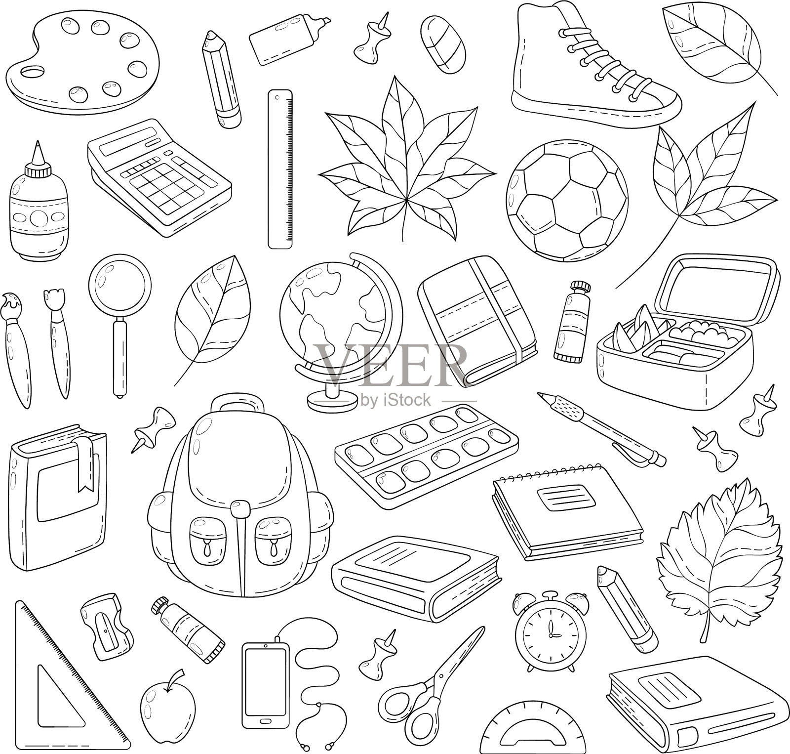 涂鸦图标收集学校用品插画图片素材