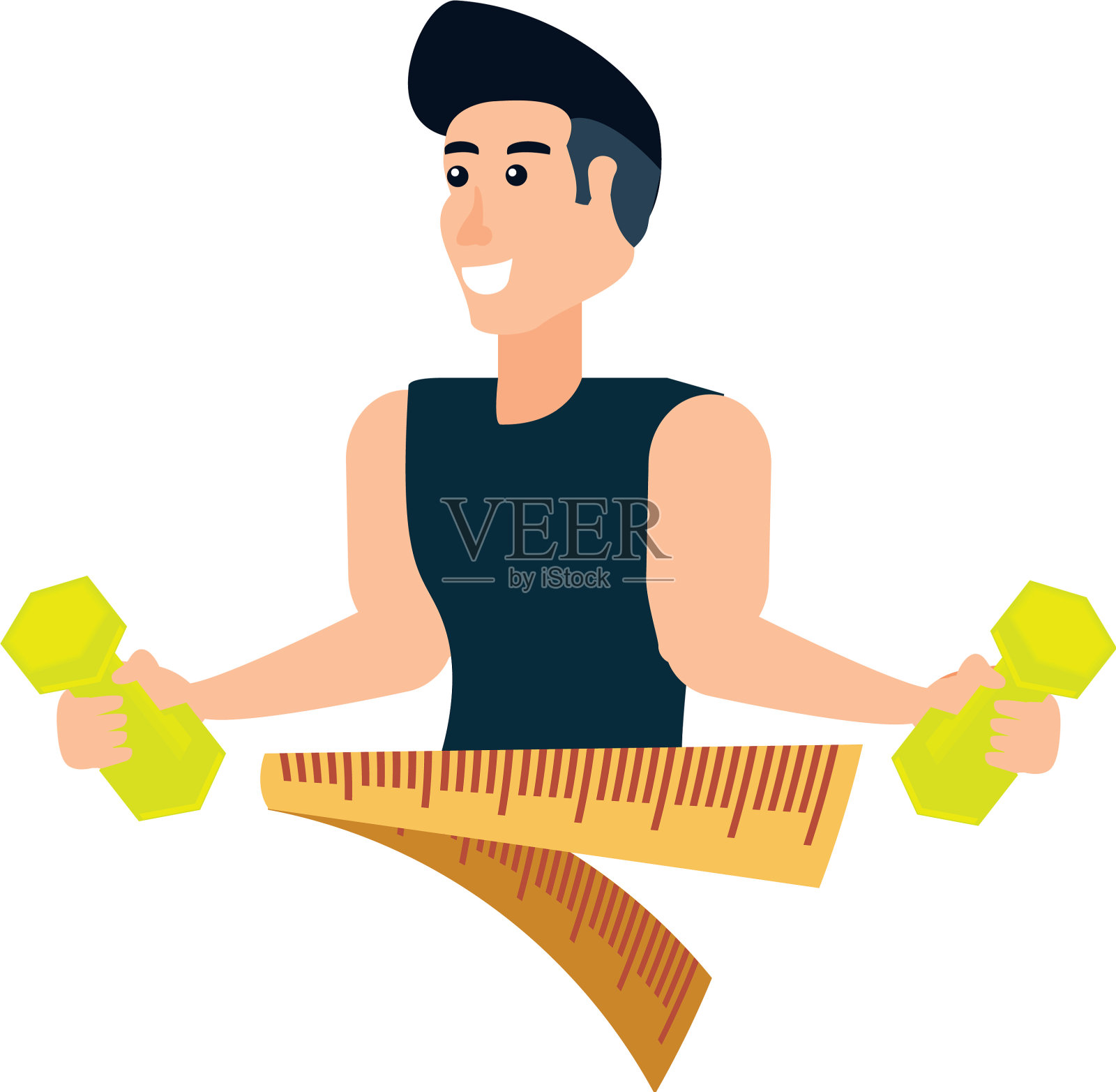 拿着哑铃的年轻运动员插画图片素材