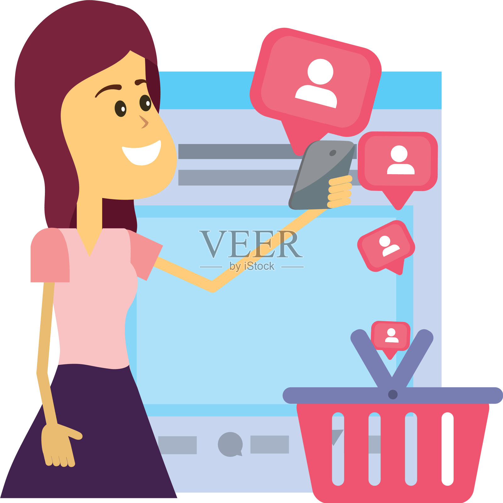 社交网络上的女人设计元素图片