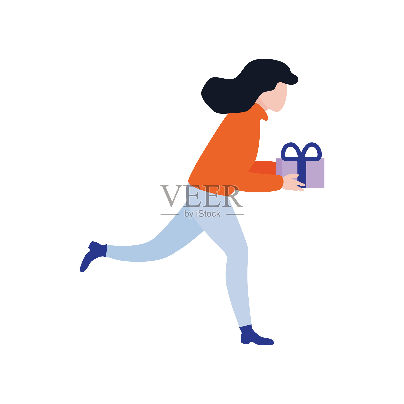 扁平的女人与礼物盒设计元素图片