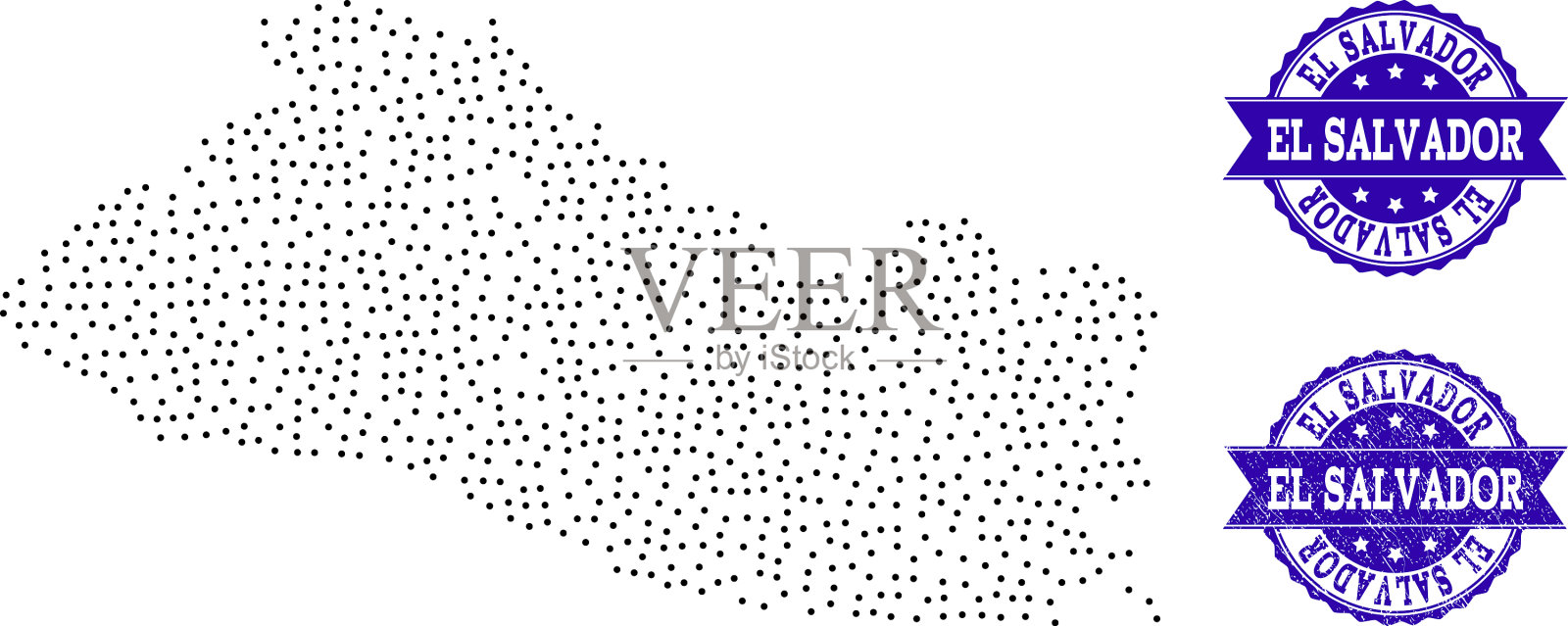 萨尔瓦多的虚线地图和刮花的邮票插画图片素材