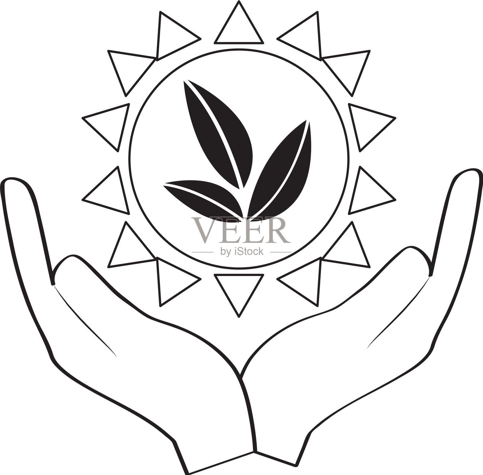 手与树叶的剪影插画图片素材