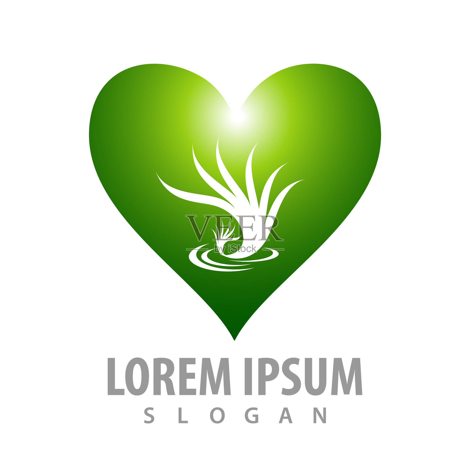 绿色海藻心形标志概念设计插画图片素材