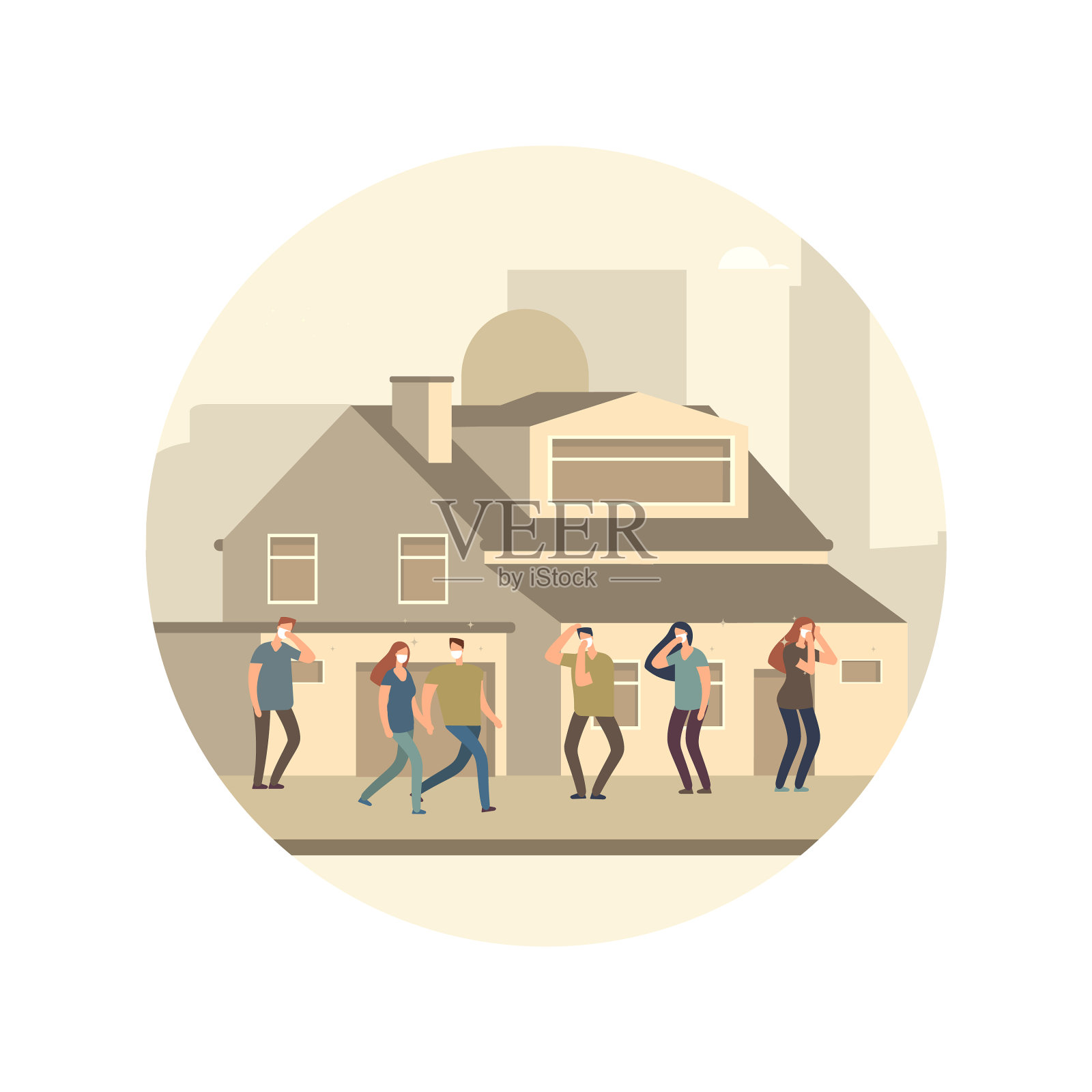 城市里的人们戴着防尘口罩设计元素图片