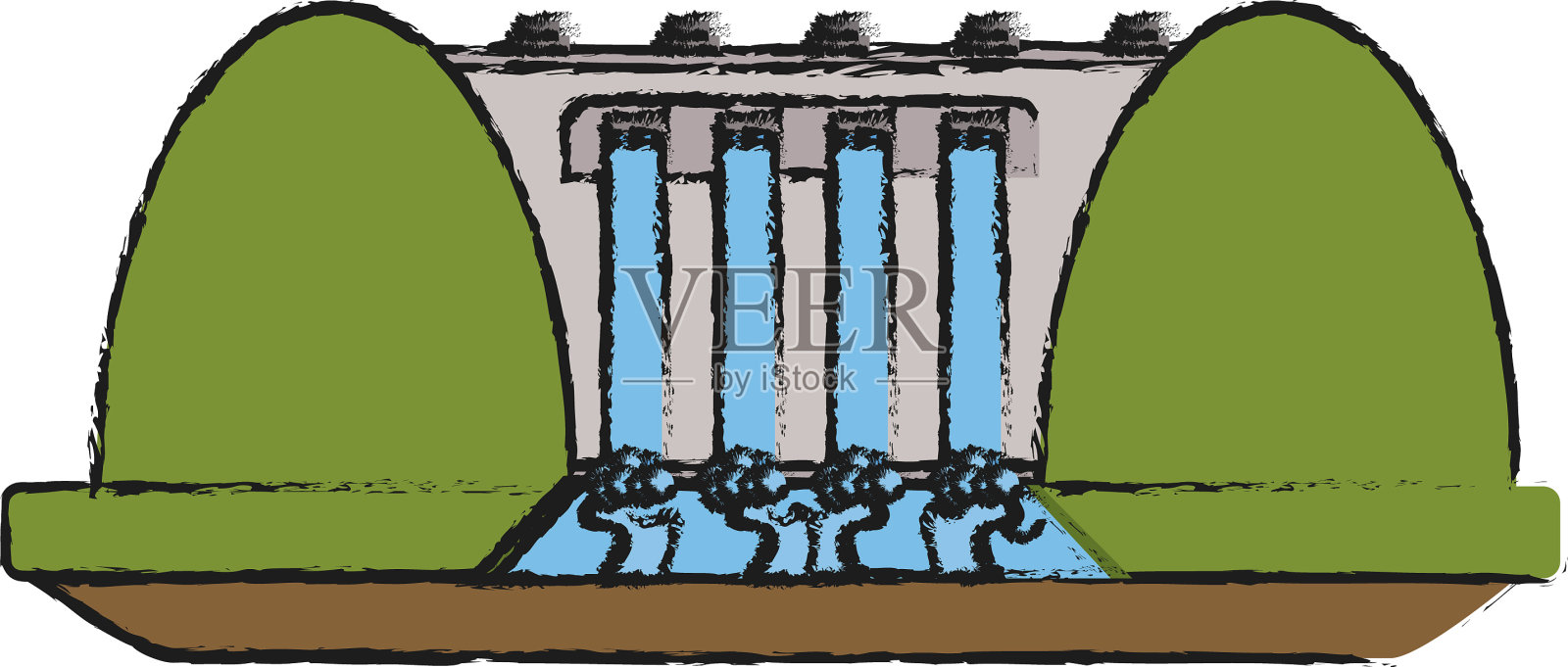 水电厂周围树的图标形象插画图片素材