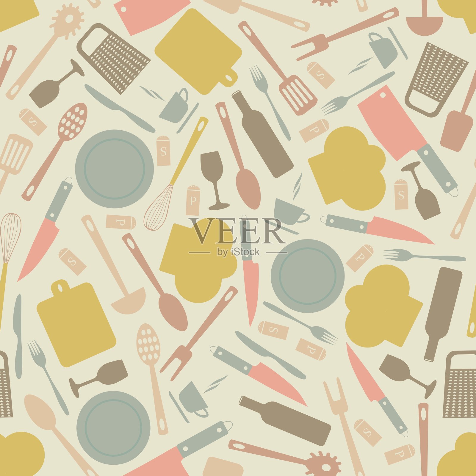 无缝图案的厨房用具插画图片素材