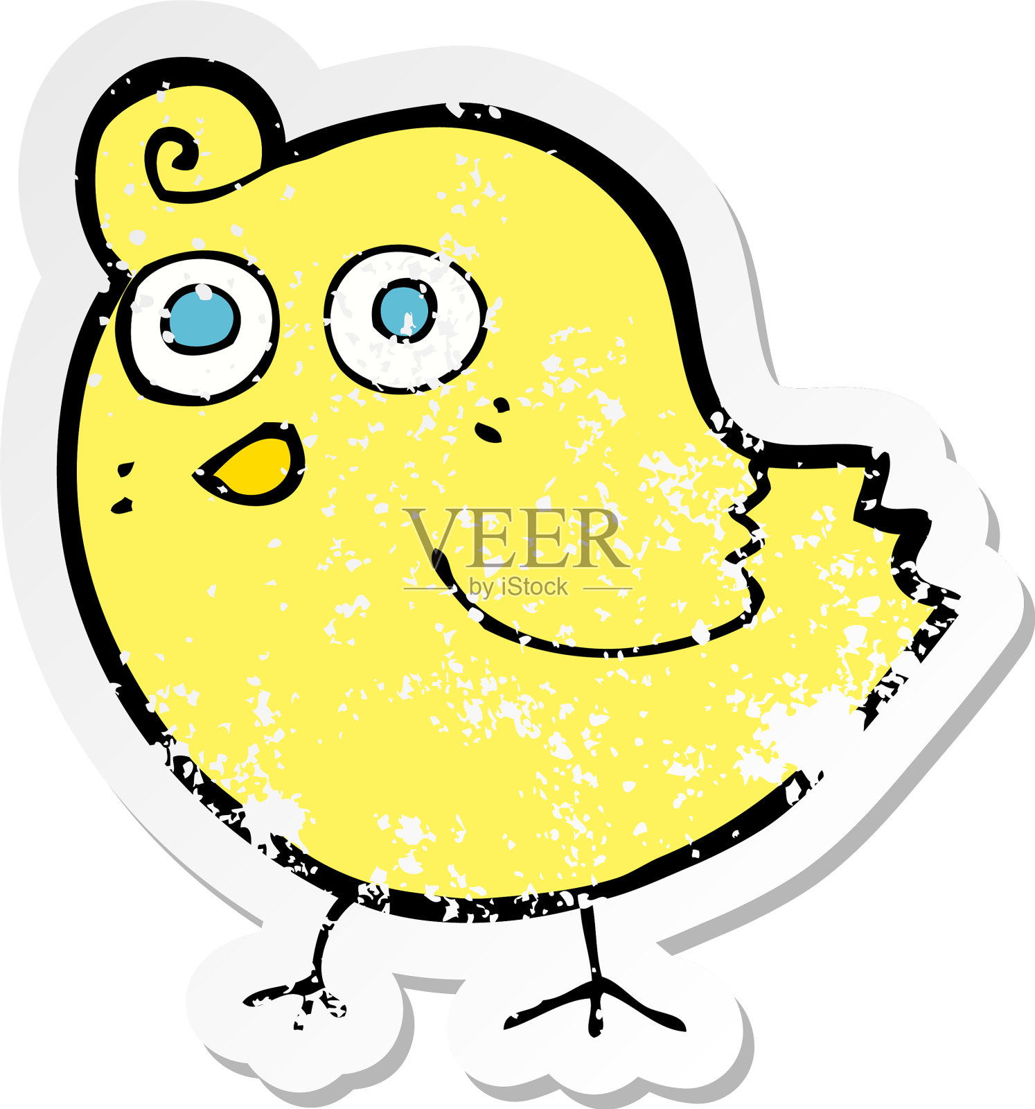 一个滑稽的卡通鸟的复古旧贴纸设计元素图片