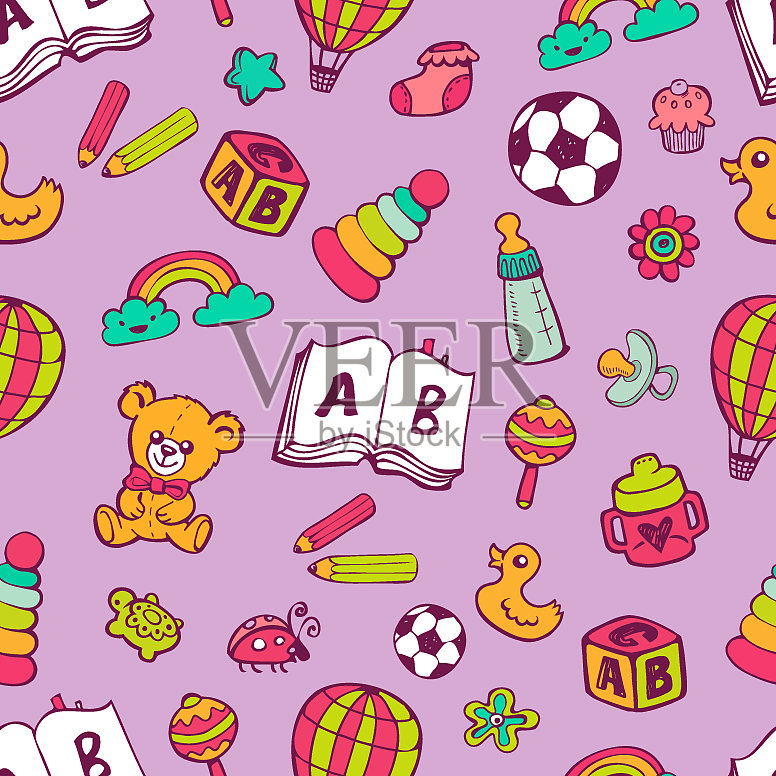 无缝图案与可爱的婴儿玩具插画图片素材