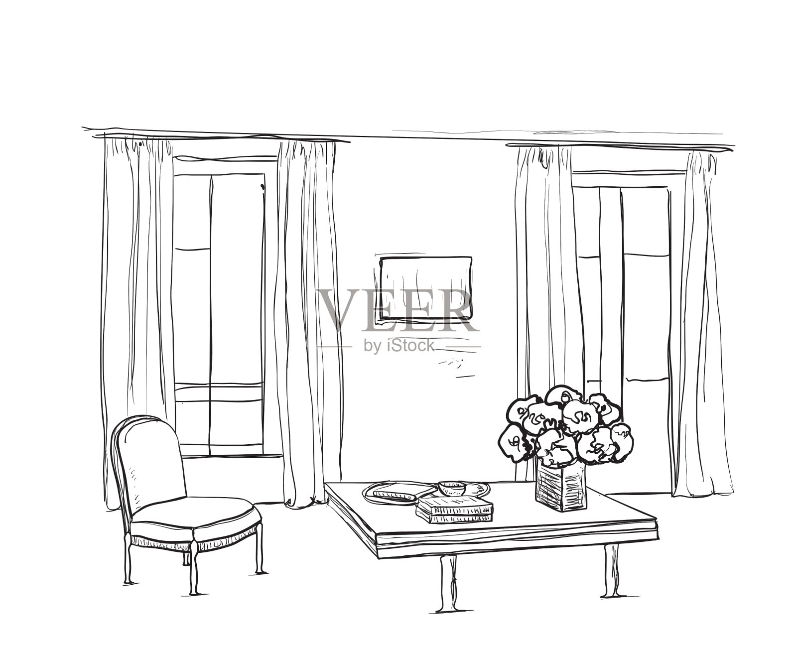 房间室内效果图窗户和家具设计元素图片