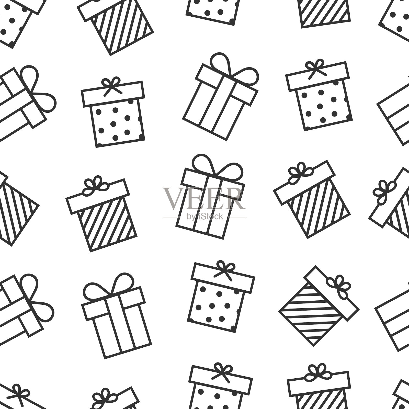 呈现无缝模式与轮廓礼品盒插画图片素材