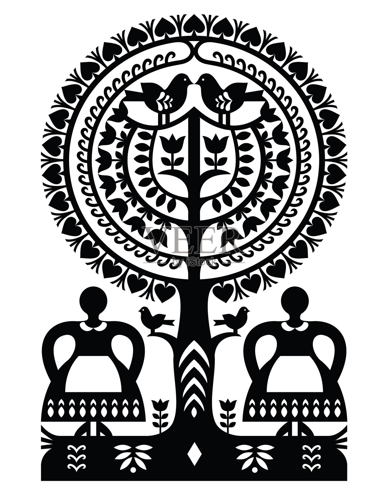 波兰单色民间艺术图案威西南基插画图片素材