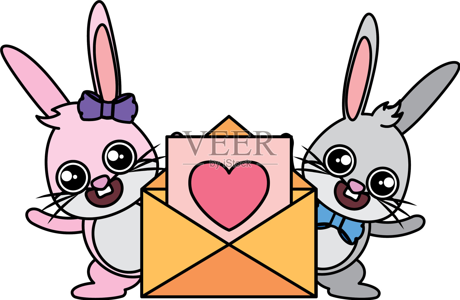 漂亮的兔子夫妇心形信封设计元素图片