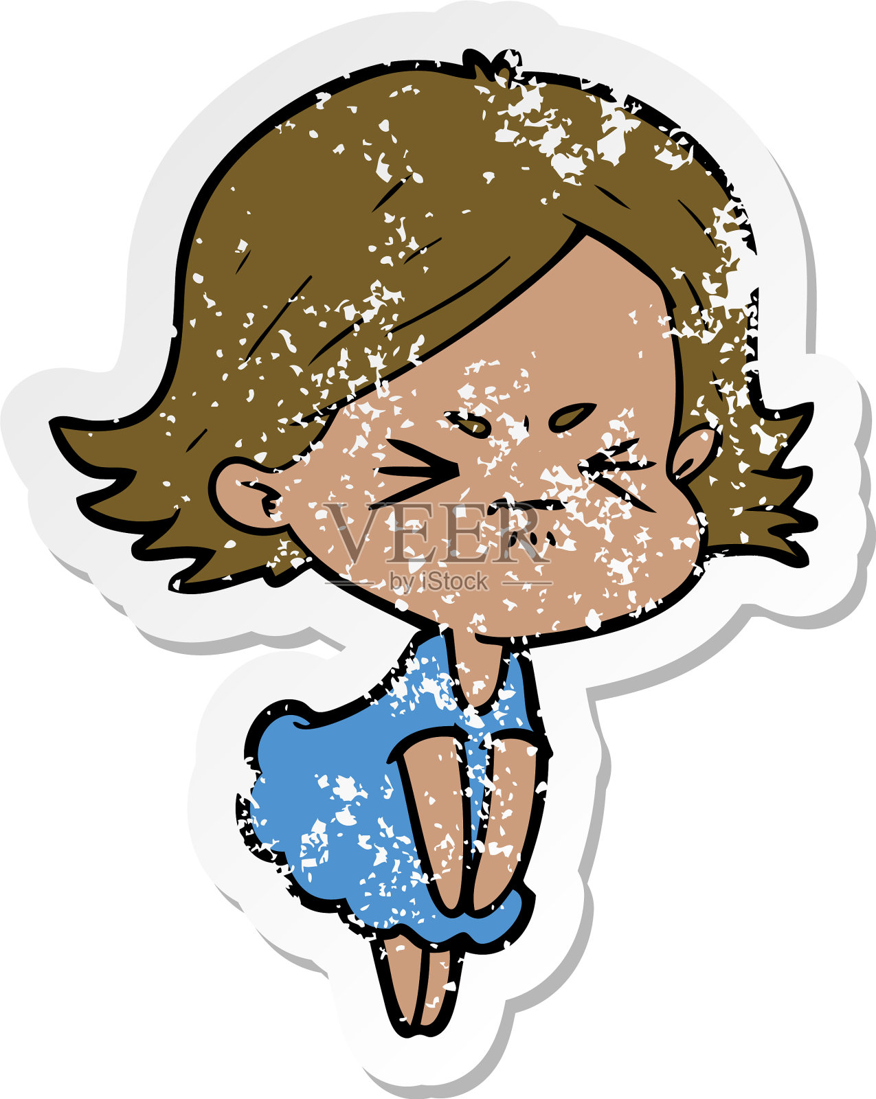 一个愤怒的卡通女人的苦恼贴纸设计元素图片