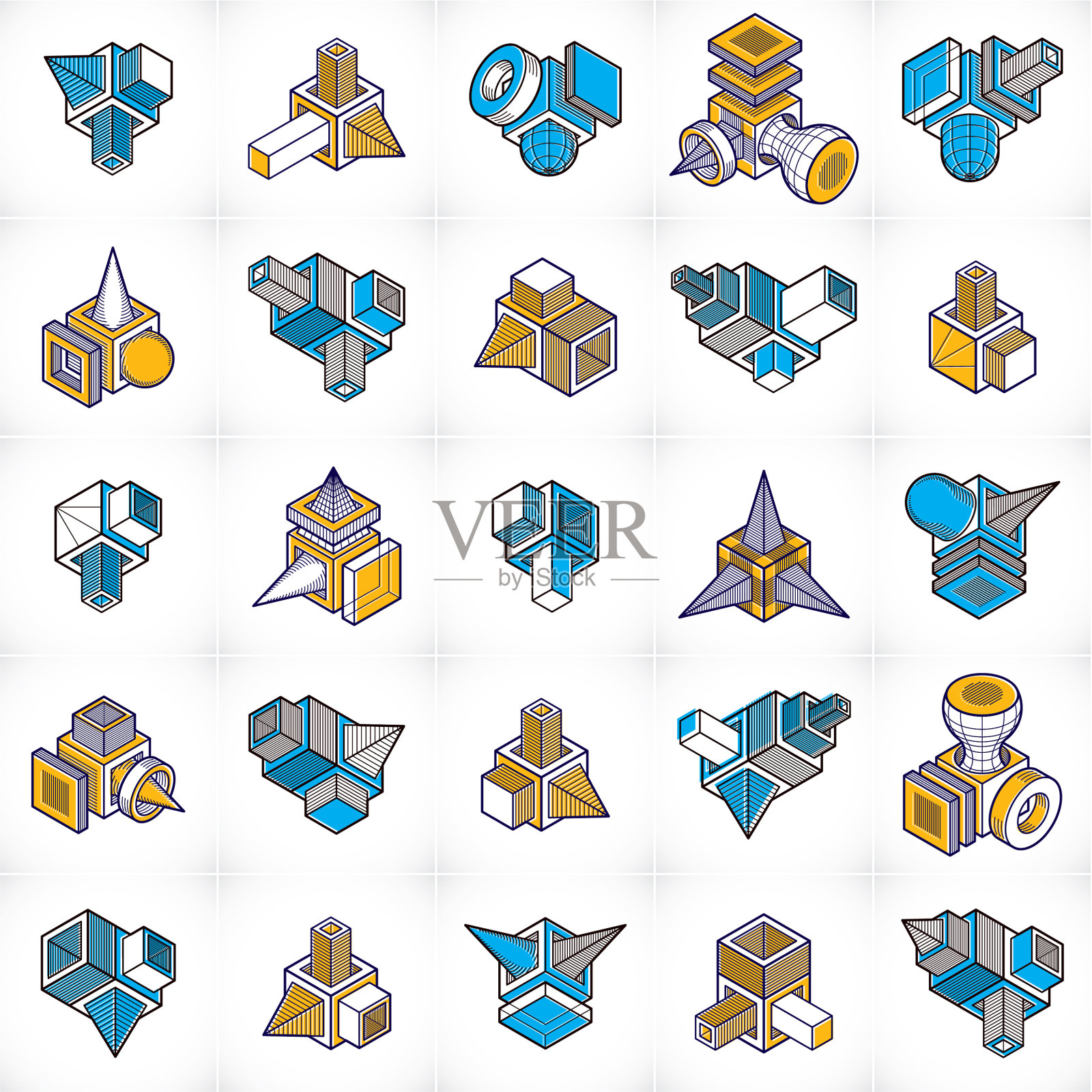 抽象结构等距设计集插画图片素材