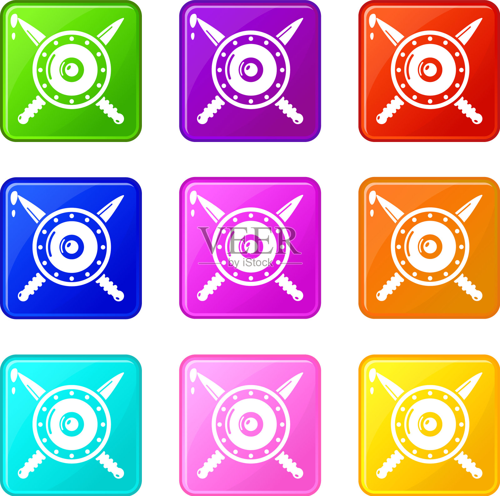 中世纪盾牌和剑的图标设置9颜色图标素材