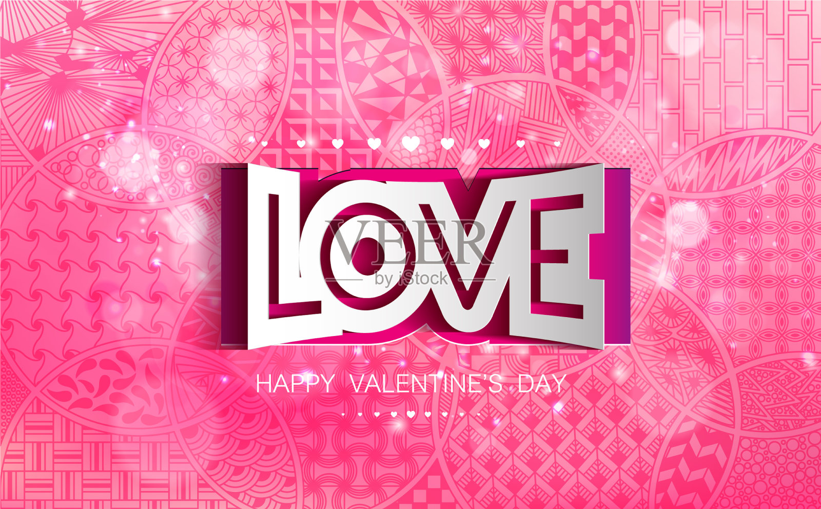 情人节快乐粉色图案抽象形状插画图片素材