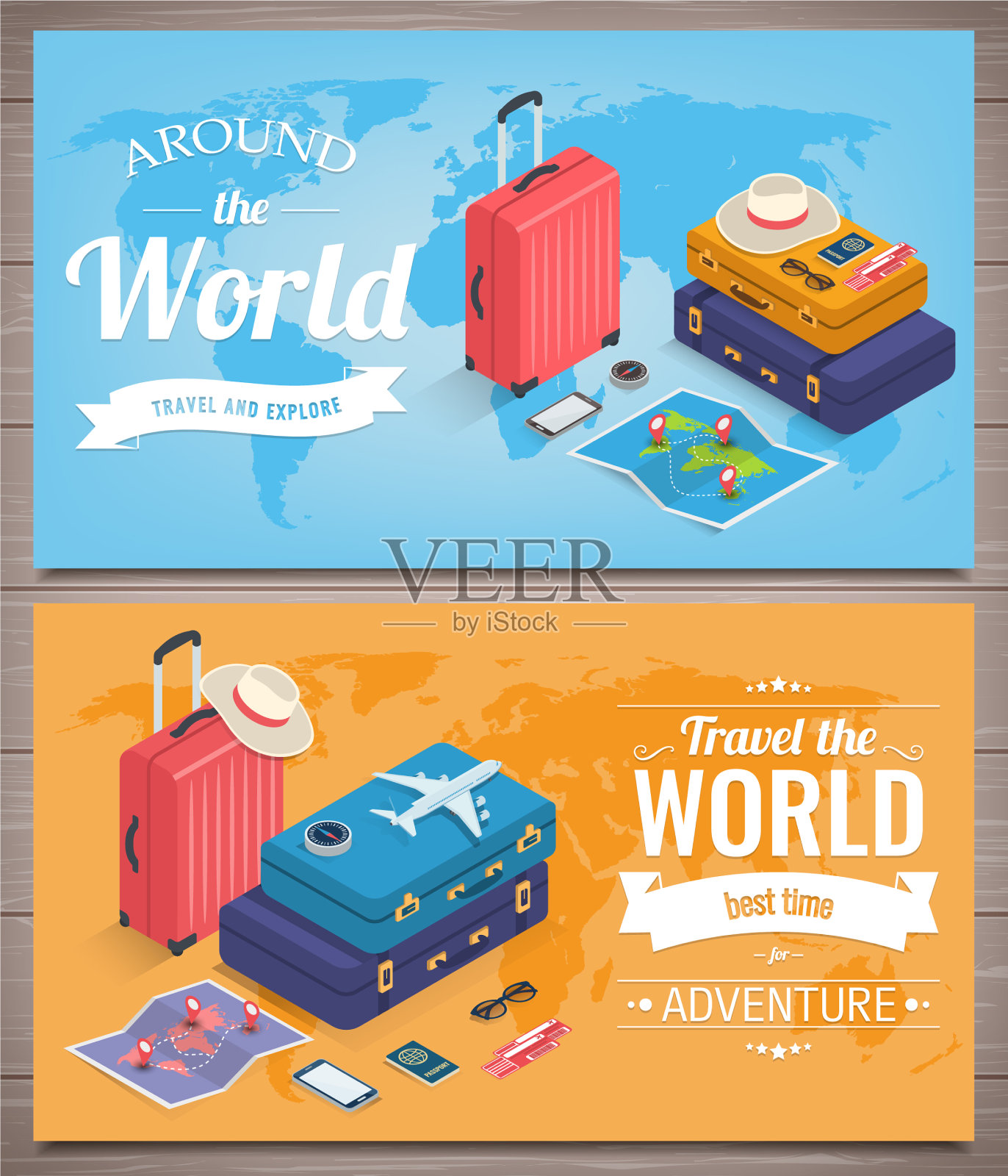 旅游横幅在等距风格的旅游和插画图片素材