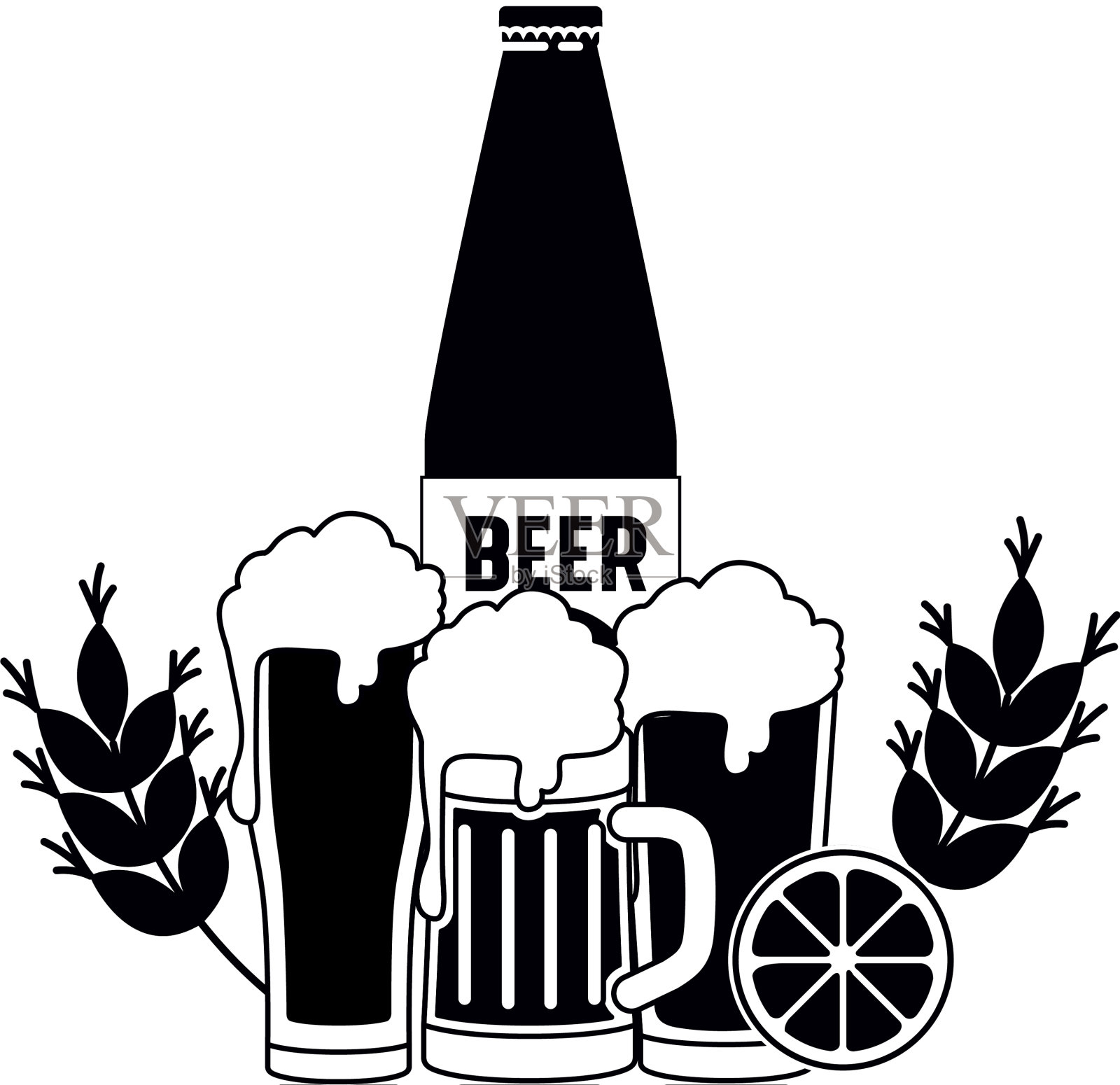 酒瓶与玻璃隔离图标插画图片素材