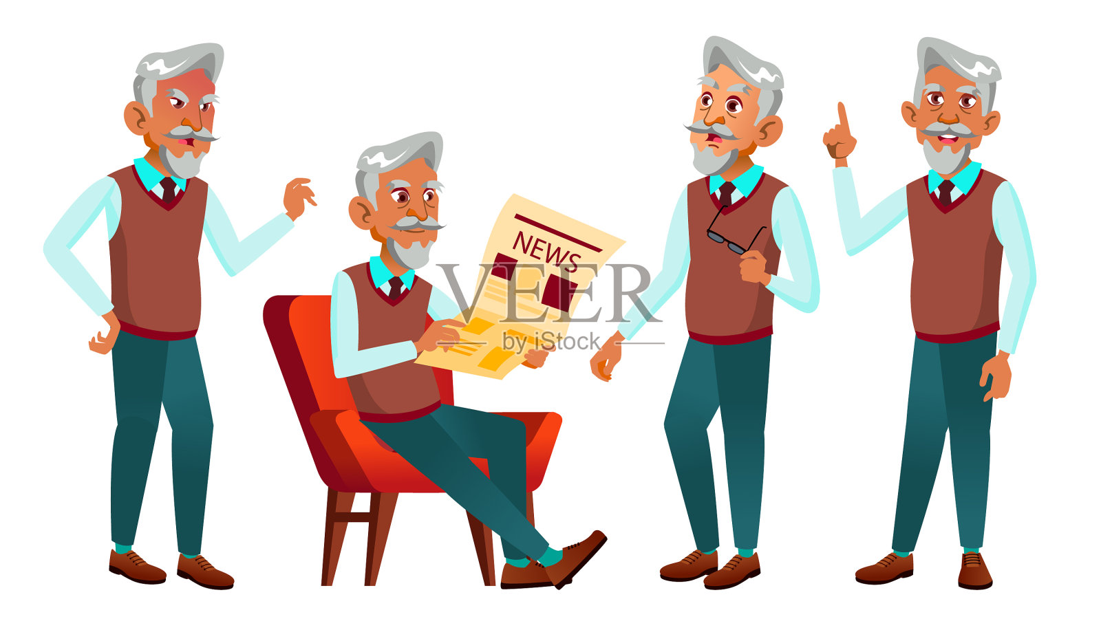 阿拉伯穆斯林老人摆好姿势插画图片素材