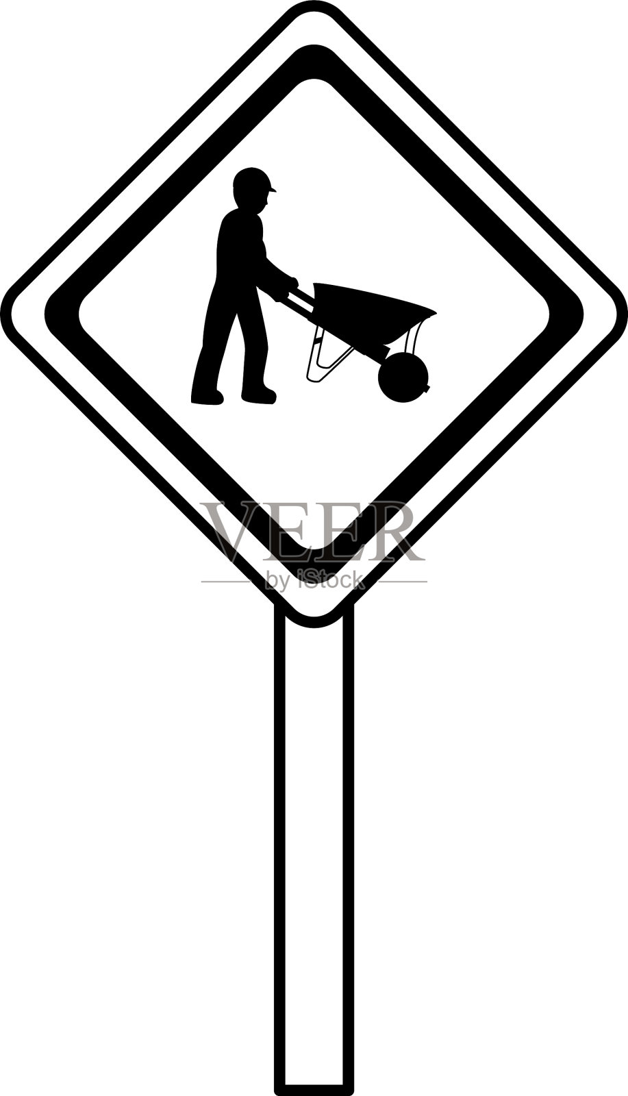 线条菱形警示标志与劳动者用设计元素图片