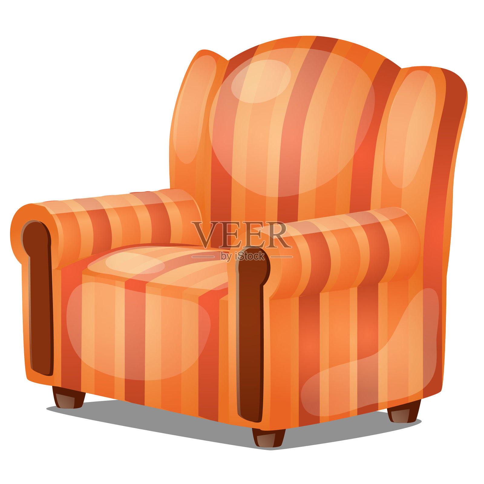 复古条纹棕色扶手椅孤立在白色设计元素图片