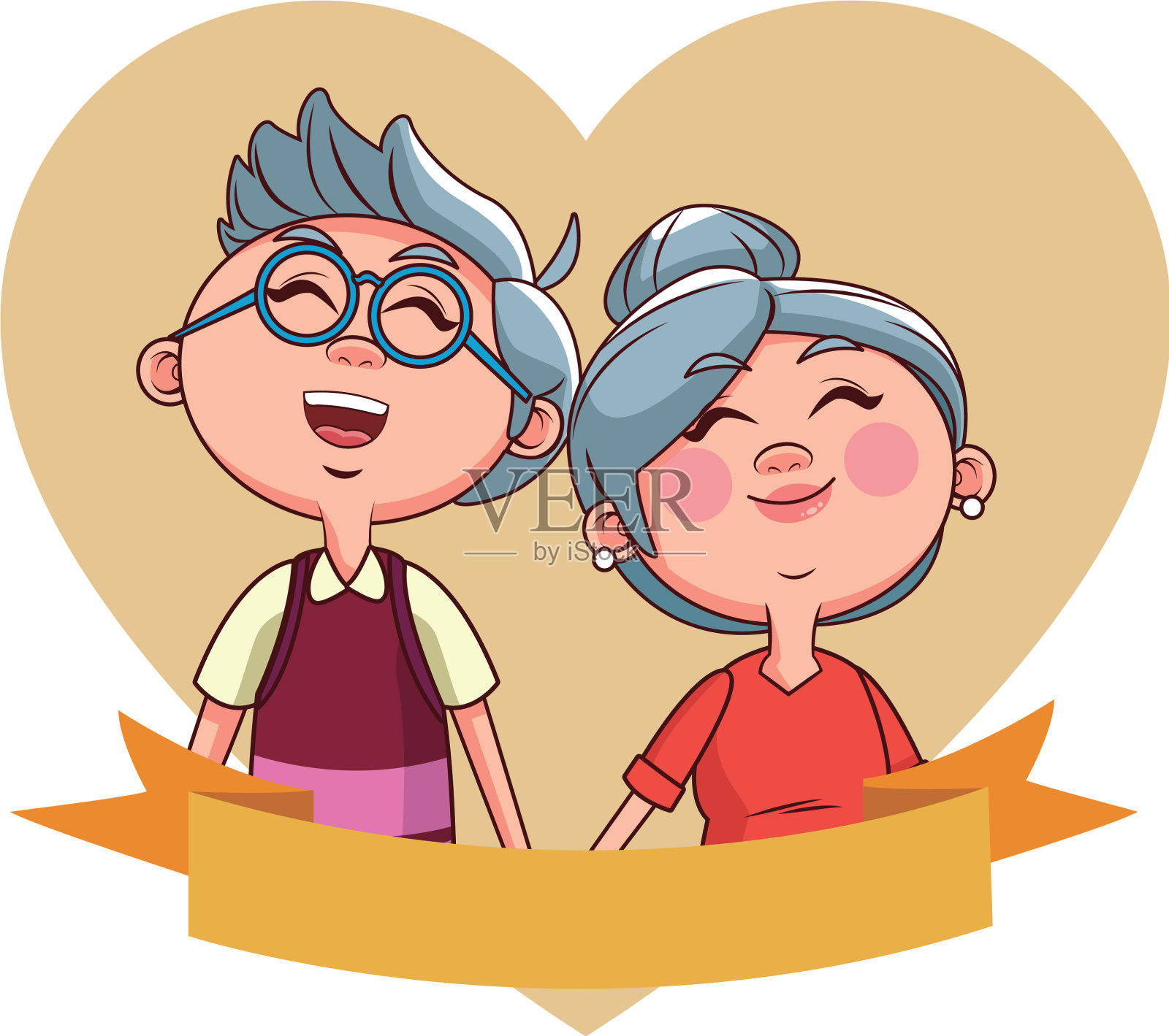 老两口相爱横幅插画图片素材