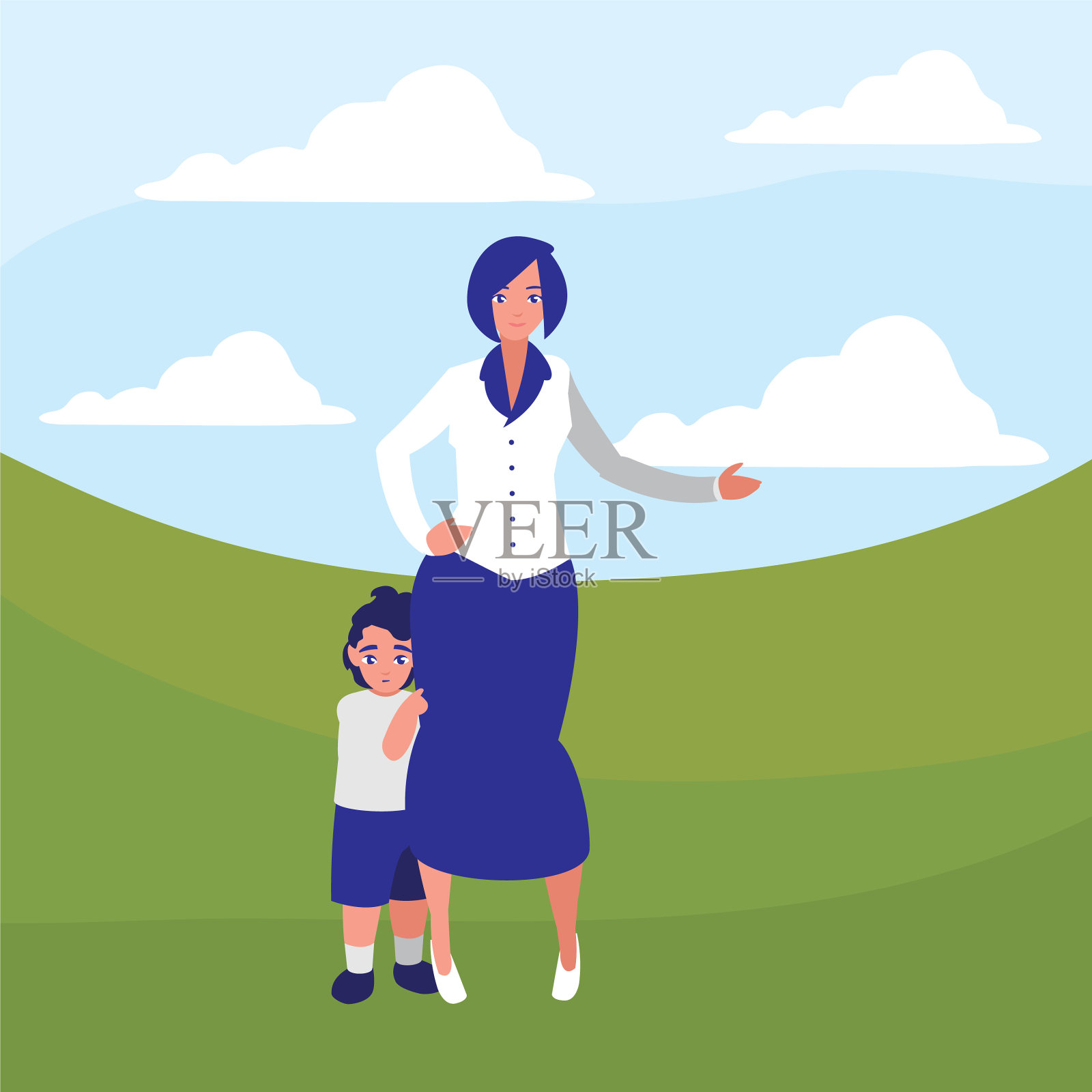 可爱的母亲和儿子的角色插画图片素材