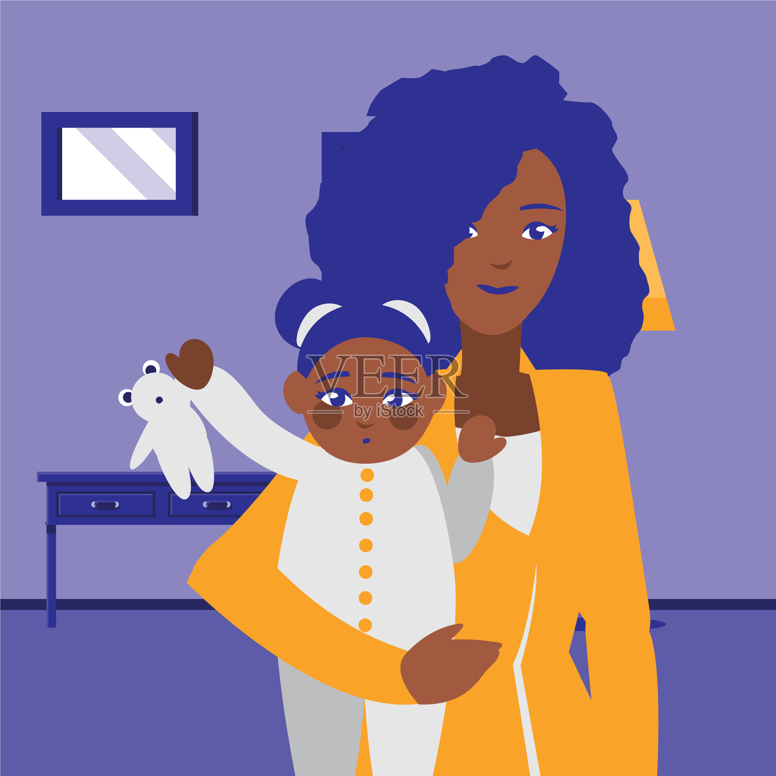黑人母亲和婴儿女儿的角色插画图片素材