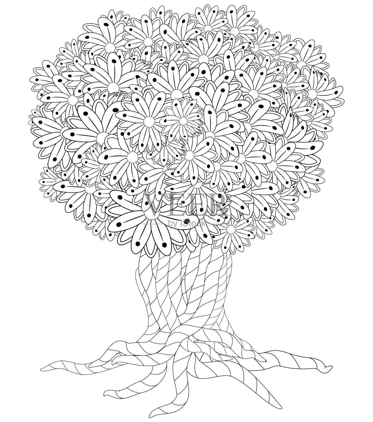 花树涂色书成人涂鸦设计元素图片