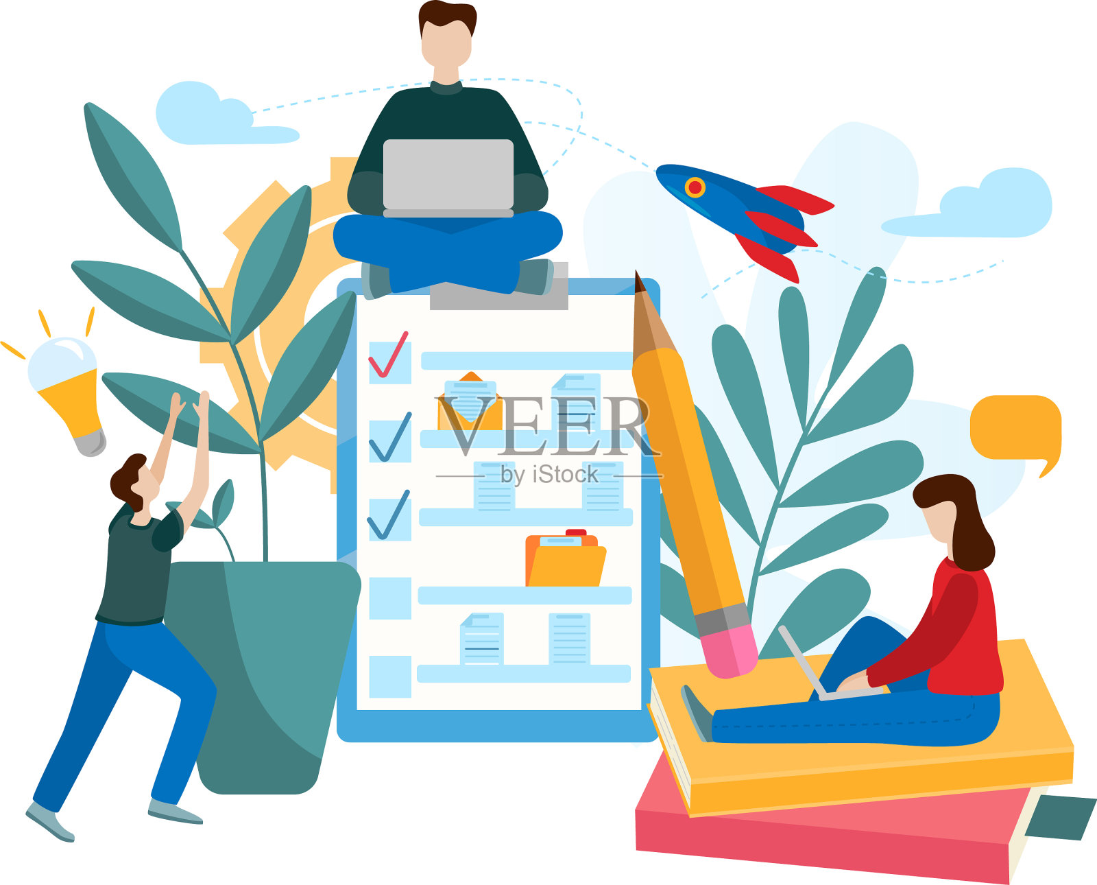 概念平面团队项目微型人设计元素图片