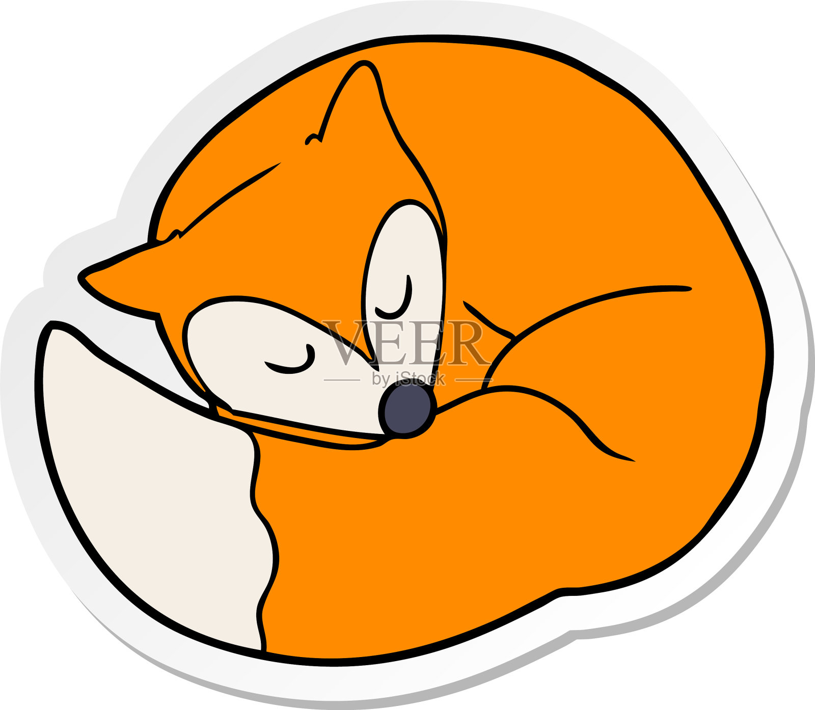 睡着的卡通狐狸贴纸设计元素图片