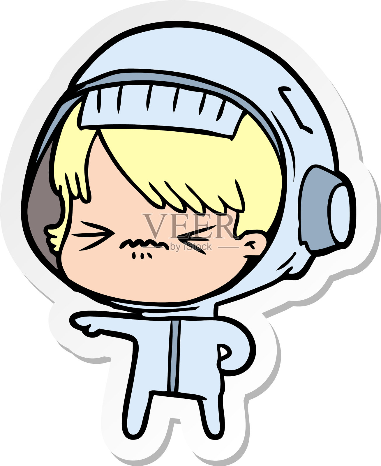 一个愤怒的卡通太空女孩的贴纸设计元素图片