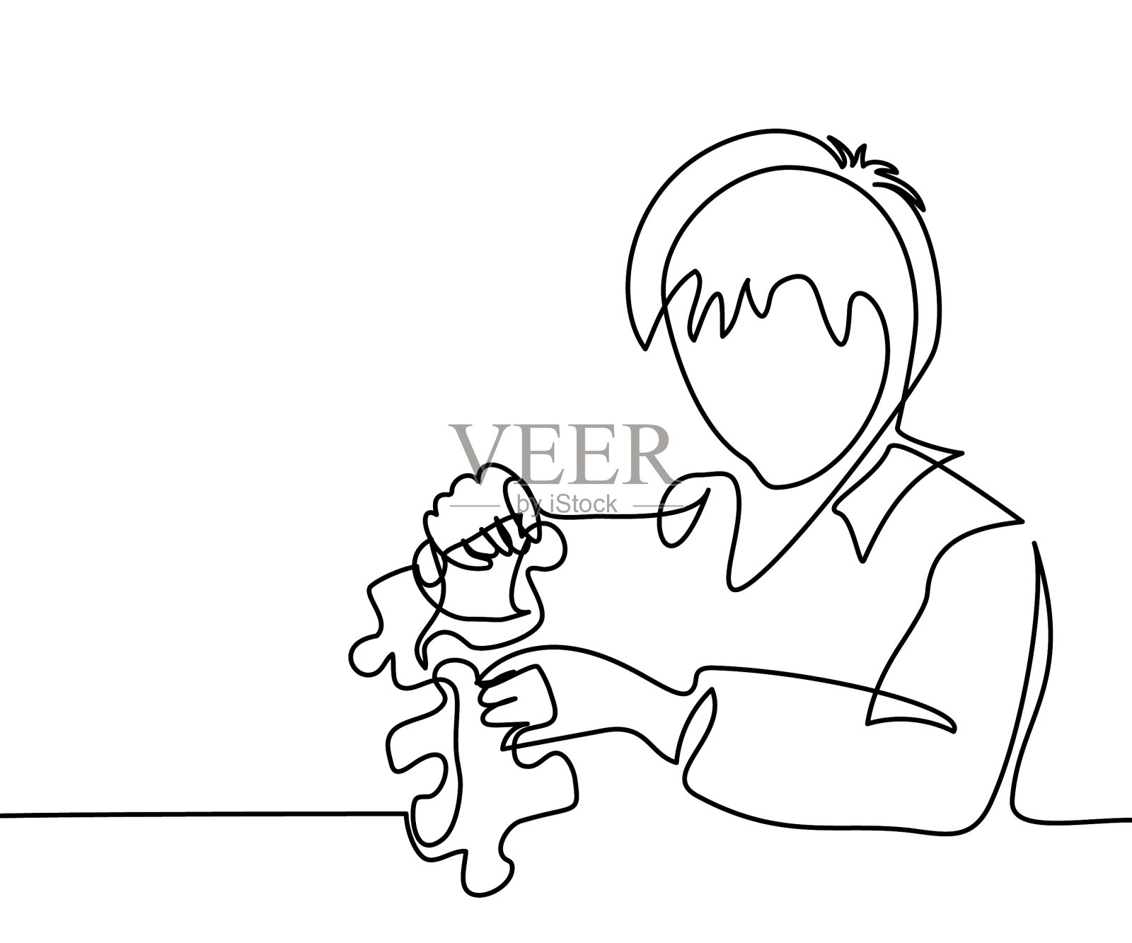 小男孩在玩拼图游戏设计元素图片