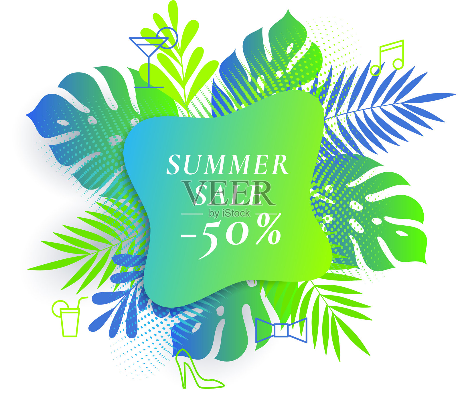 Monstera棕榈热带叶夏季促销卡或设计元素图片