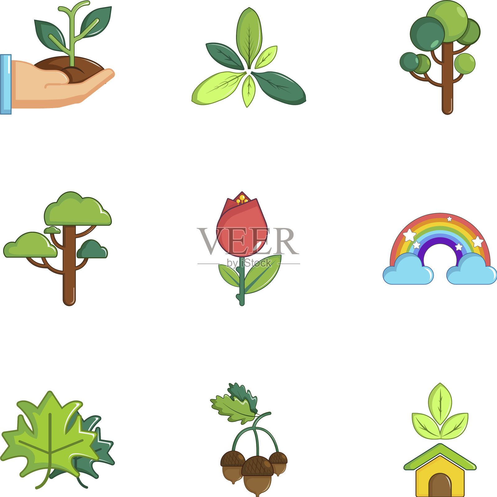 森林图标设置卡通风格图标素材