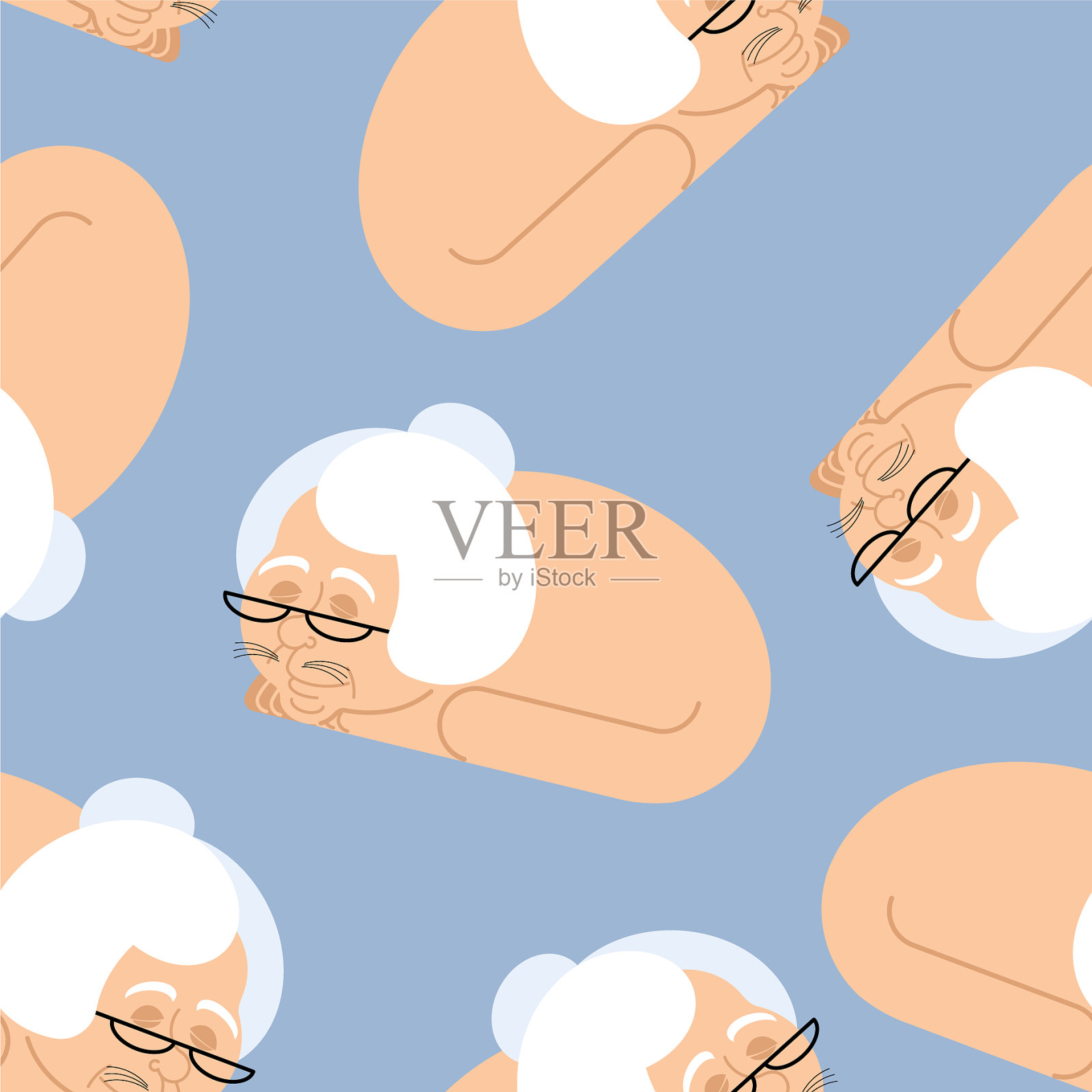 奶奶用猫身上的花纹跟猫一起插画图片素材