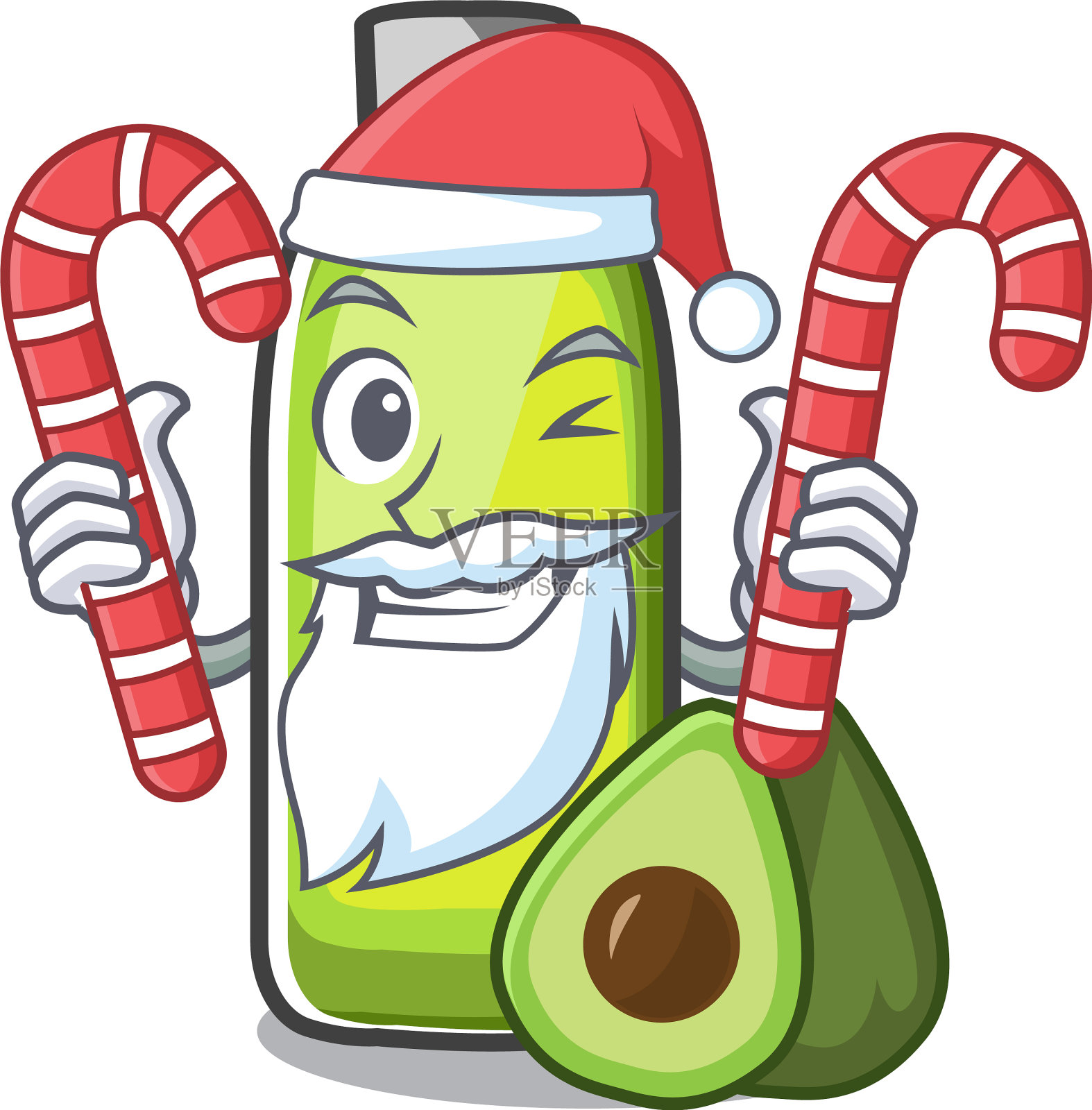 卡通碗里装着牛油果糖果的圣诞老人设计元素图片