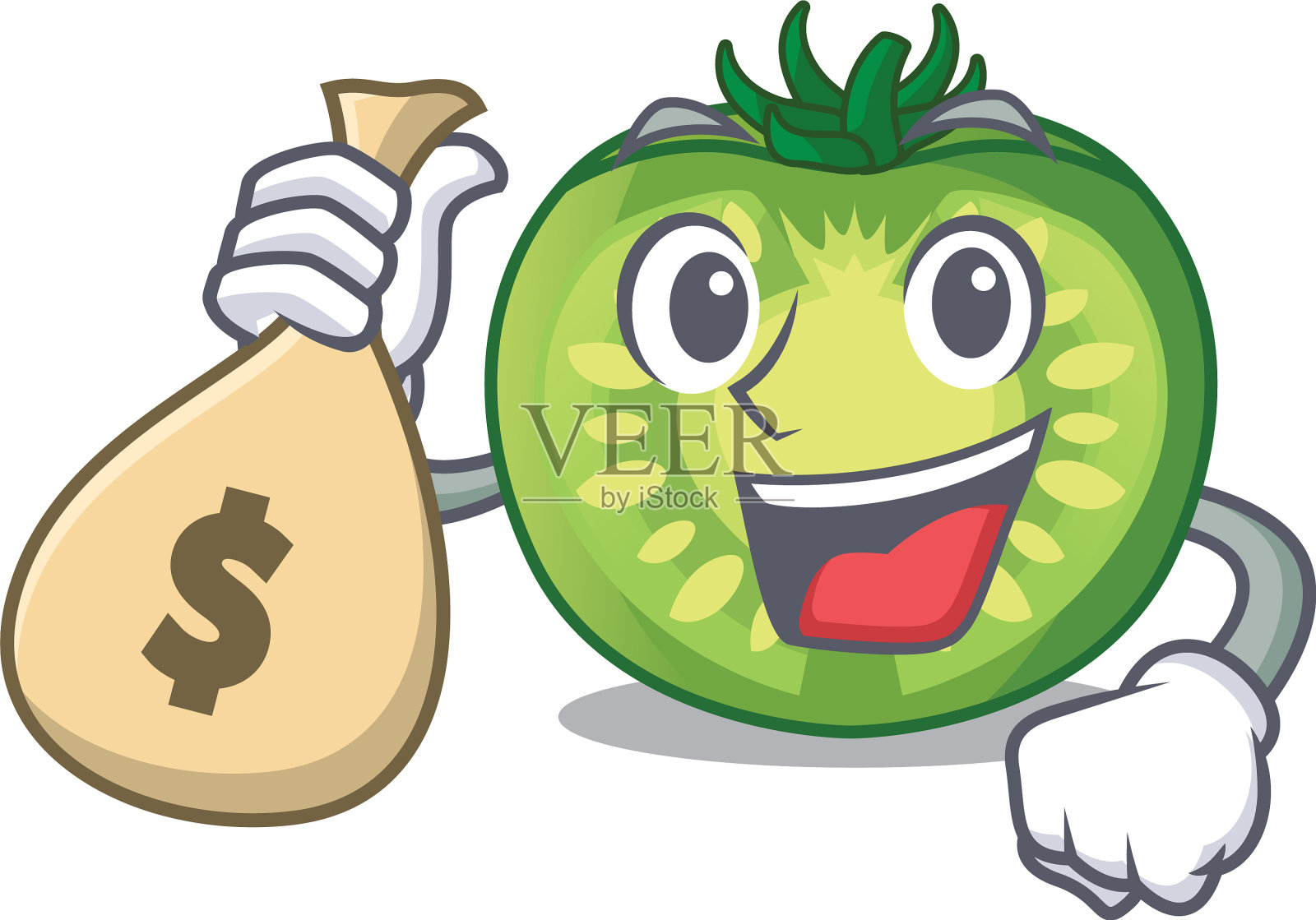 用钱袋绿番茄片装在卡通碗里设计元素图片