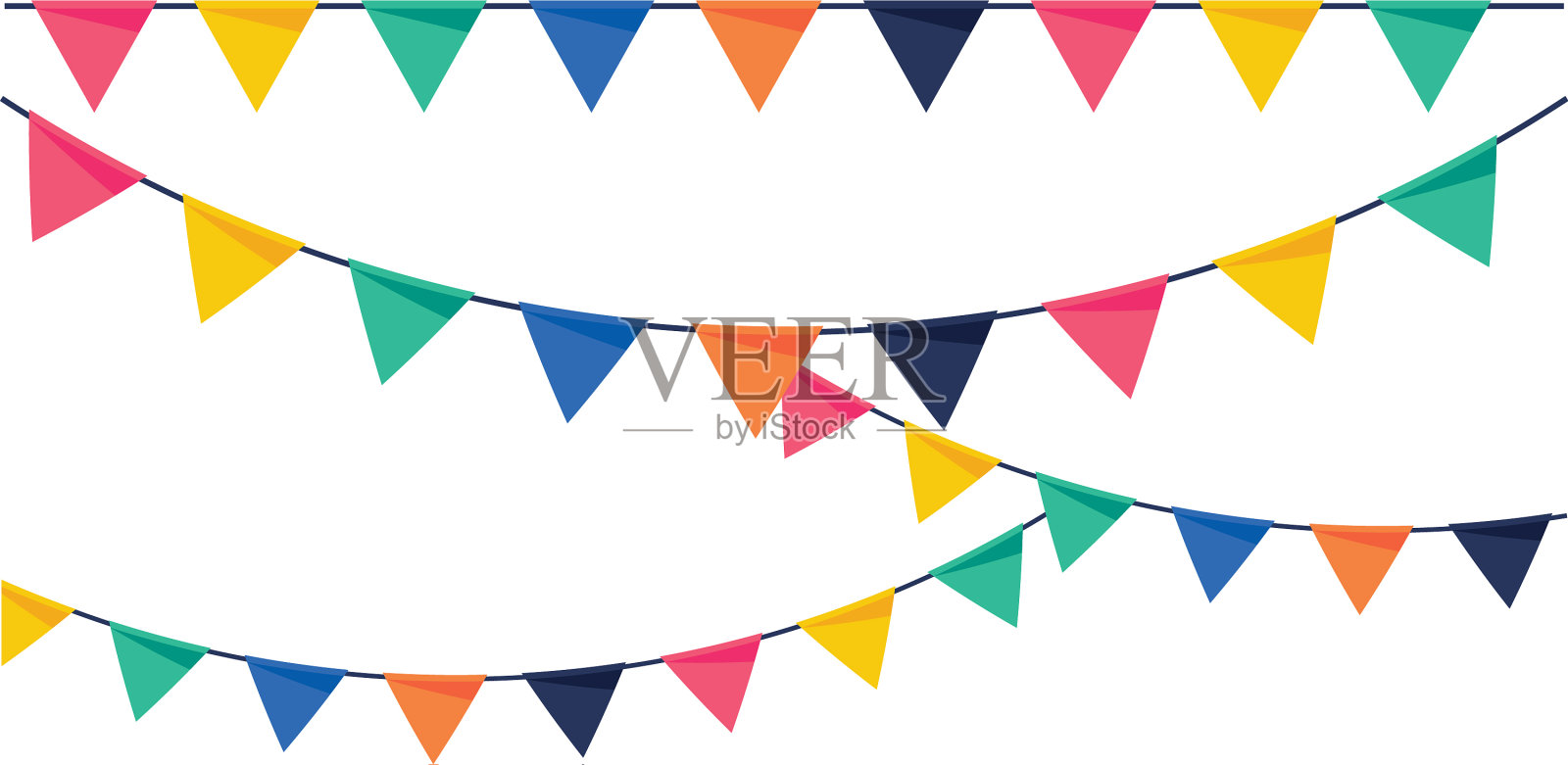 派对的三角旗平整多彩设计元素图片