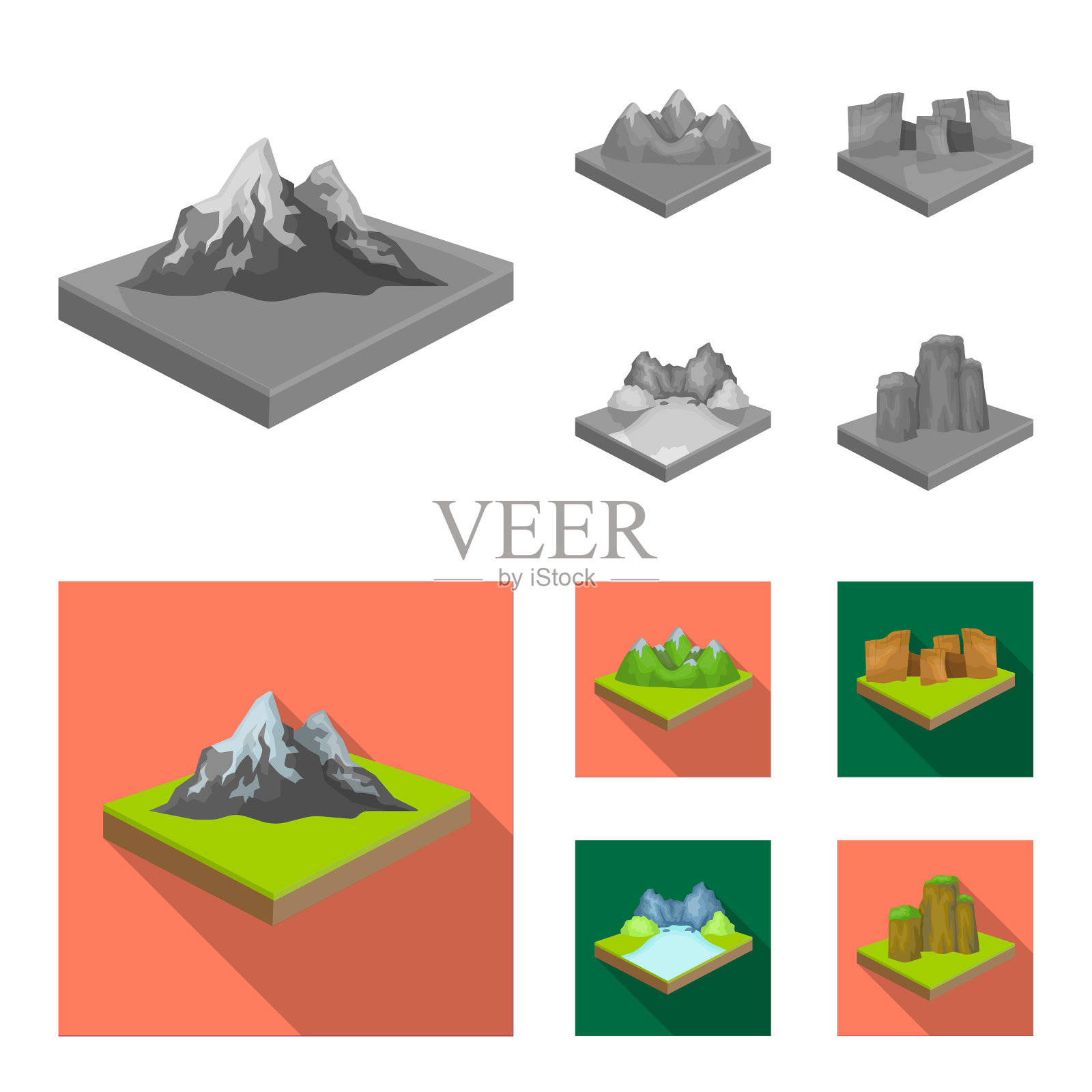 山、石、山水、浮雕插画图片素材