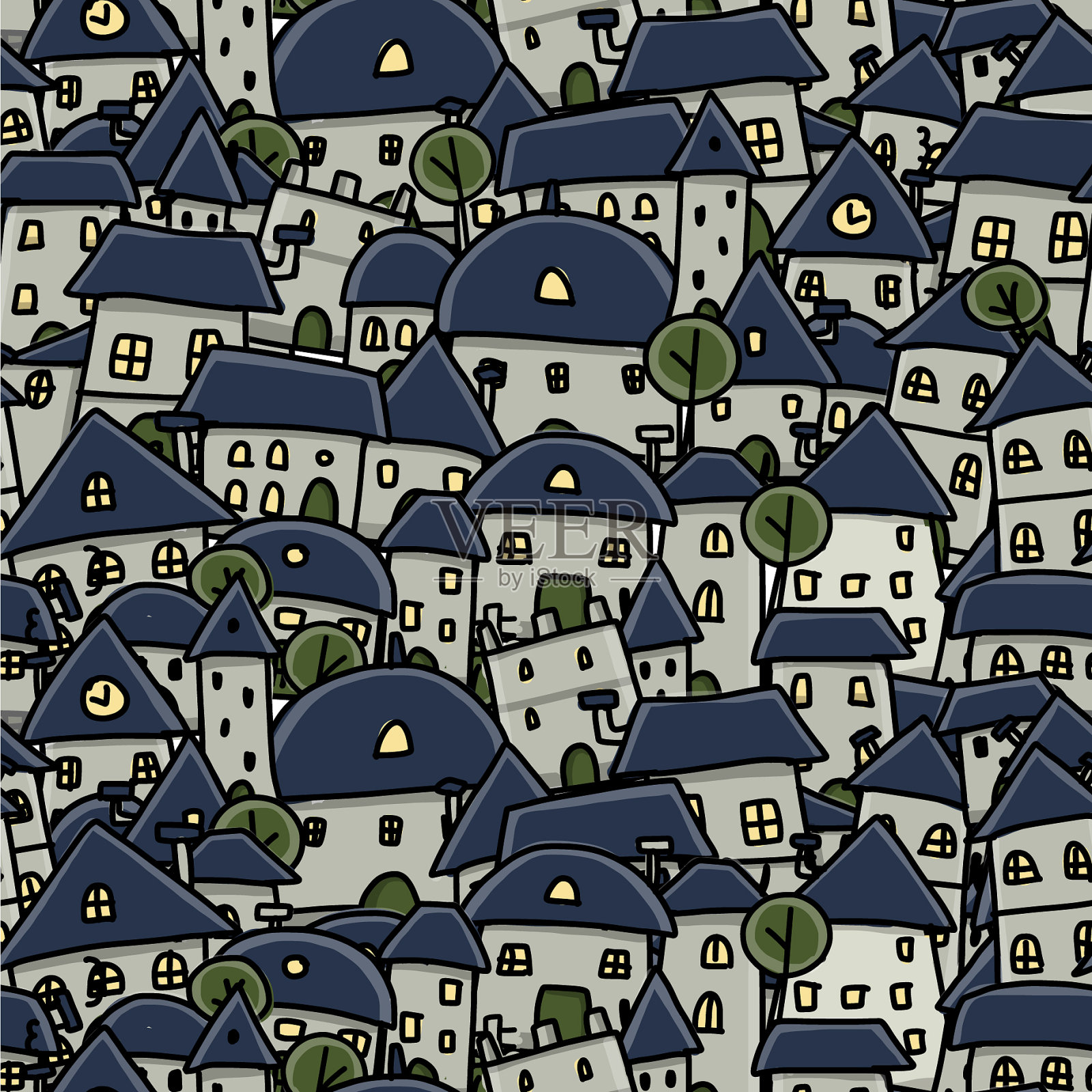 城市草图无缝图案为您设计插画图片素材