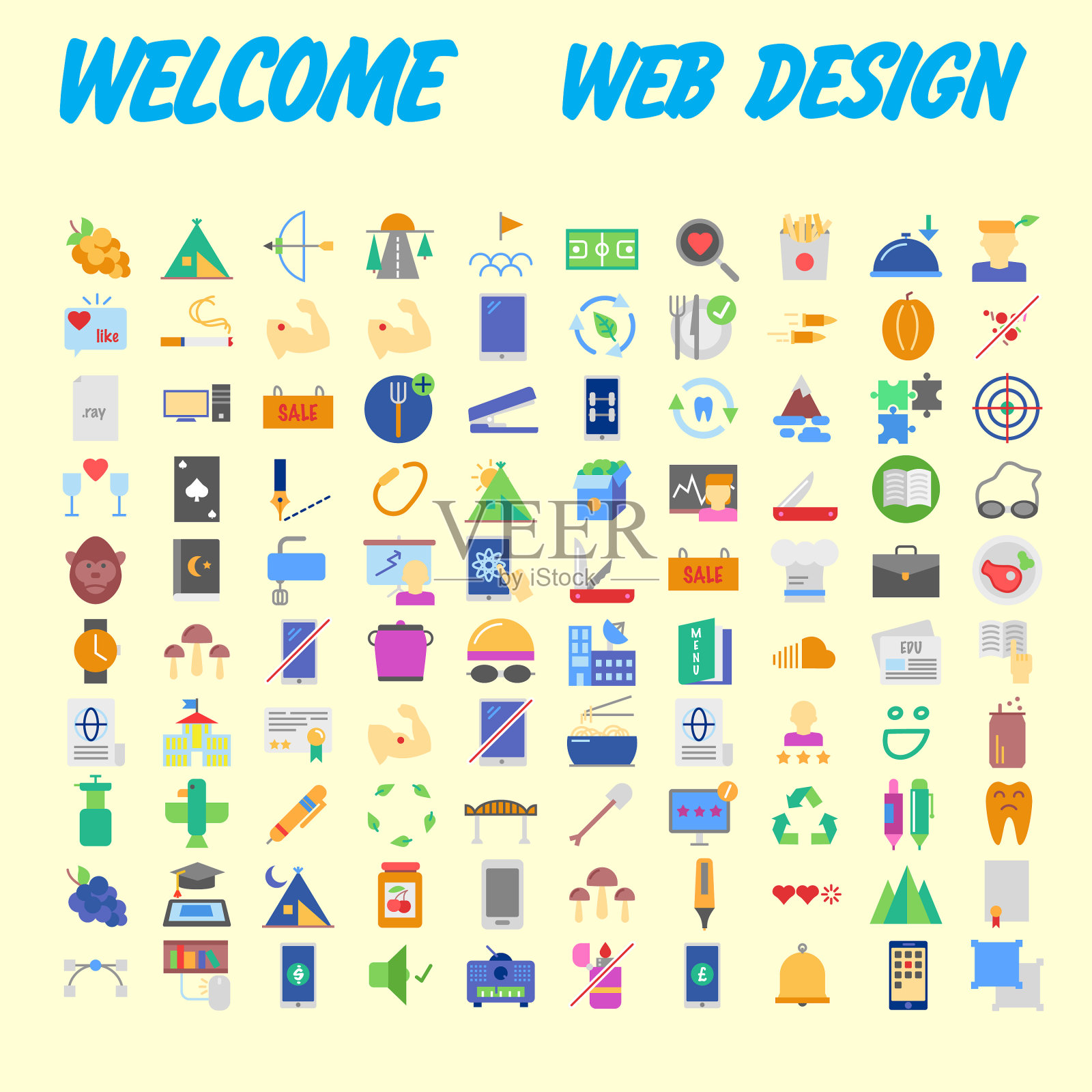 在下列主题上设置100个平面网页图标图标素材