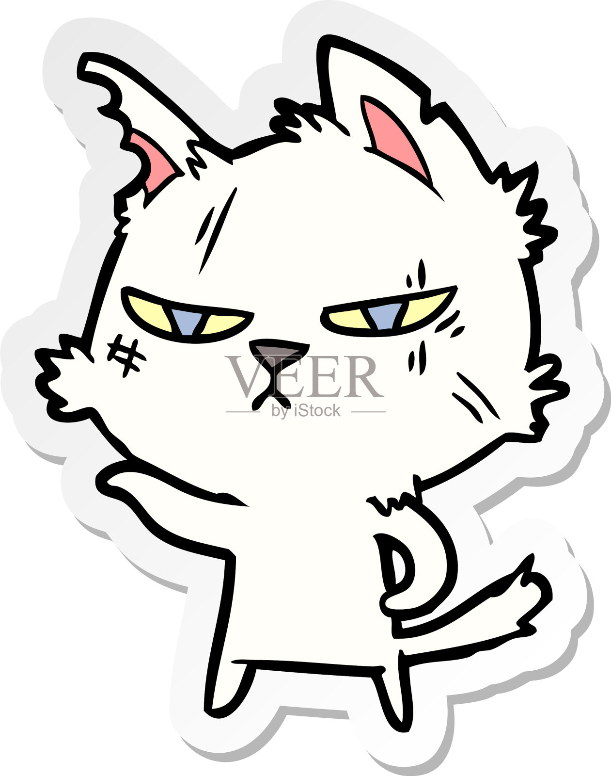 一个强硬的卡通猫贴纸设计元素图片