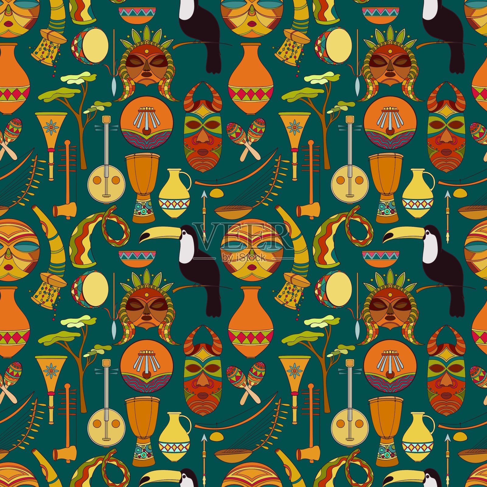 手绘无缝非洲图案插画图片素材