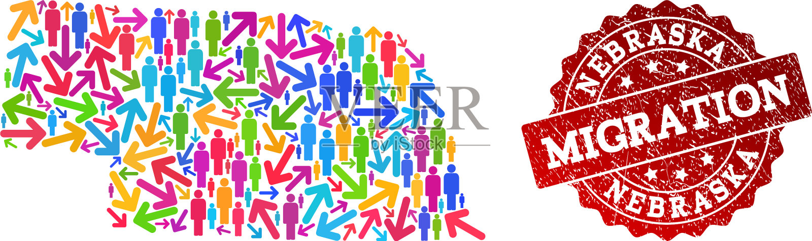 内布拉斯加州移民拼贴马赛克地图插画图片素材