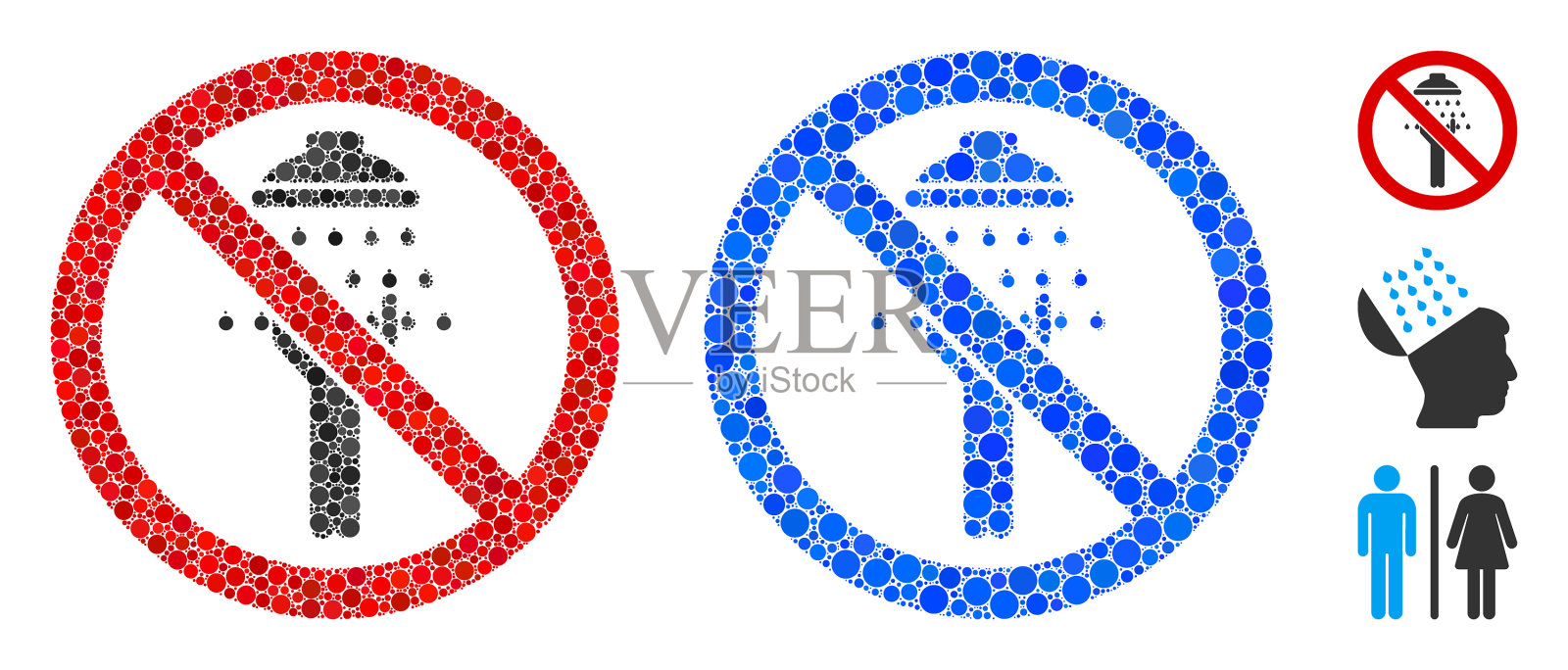 没有男人淋浴马赛克图标球形物品插画图片素材