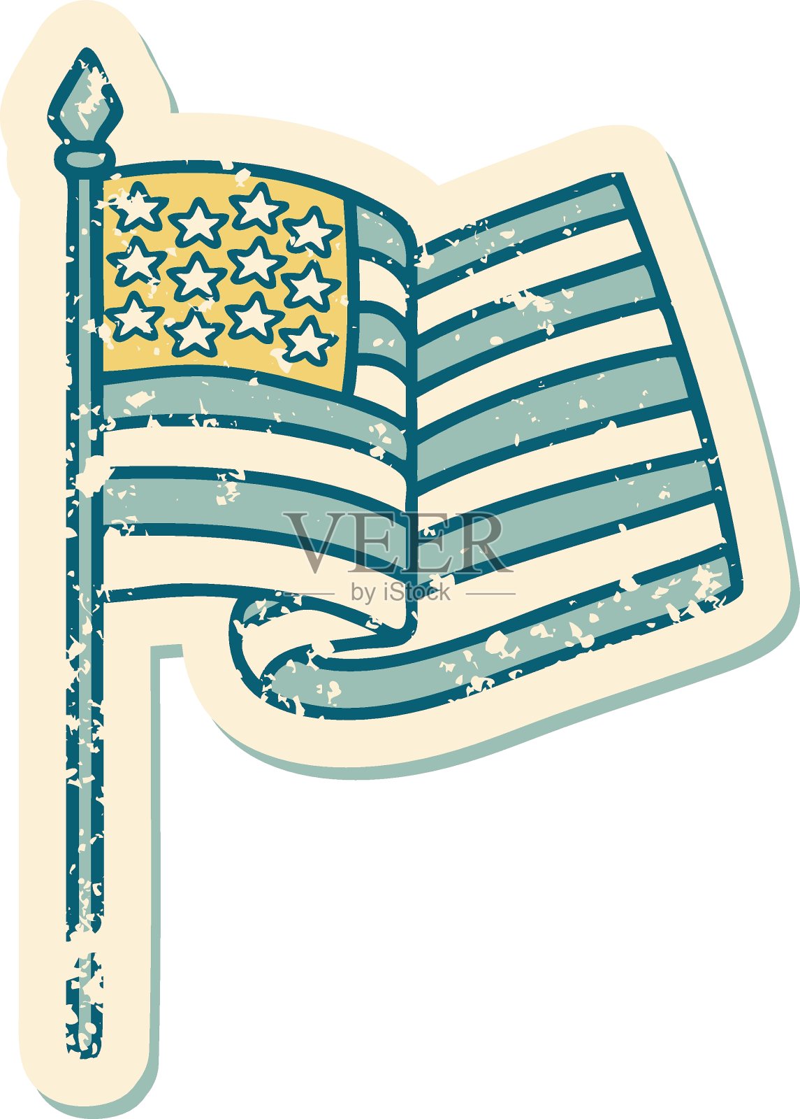 心疼贴纸纹身风格图标的美国国旗插画图片素材