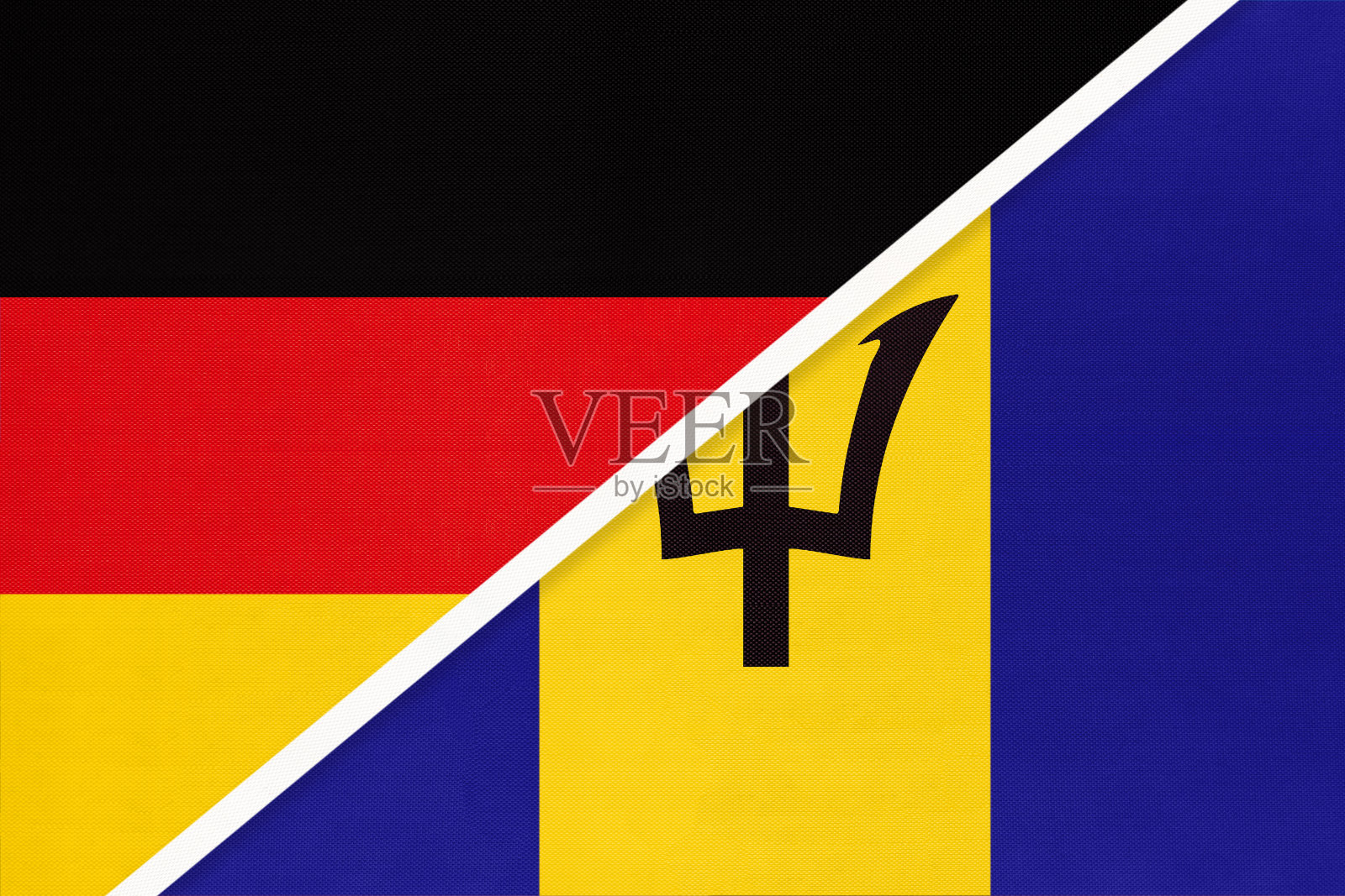 德国对巴巴多斯，两国国旗的象征。欧洲和美洲国家的关系。设计元素图片