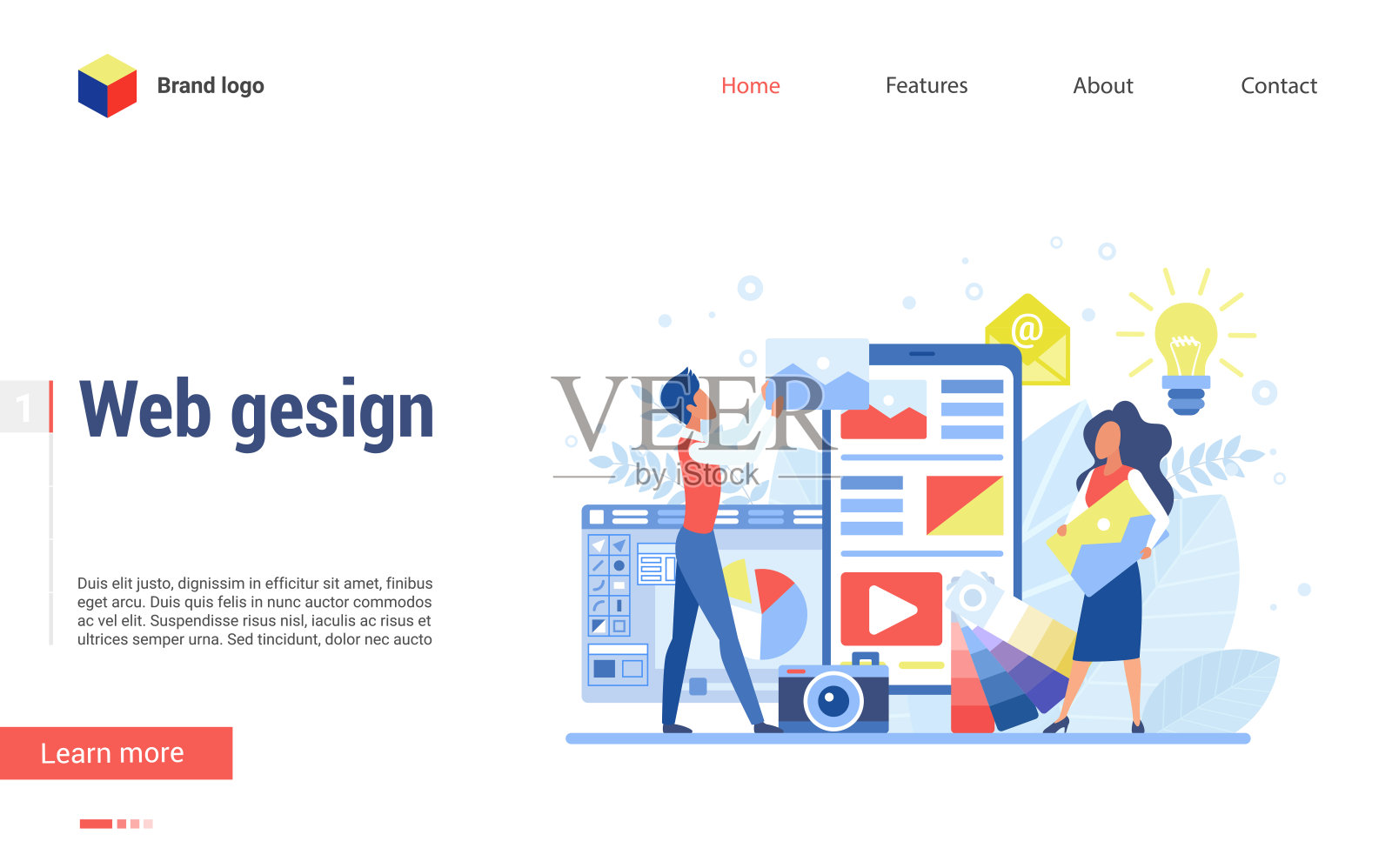 网页设计的登陆页面模板。网站开发，平面设计代理服务。现代平面设计理念的移动和桌面网页设计和规划。插画图片素材